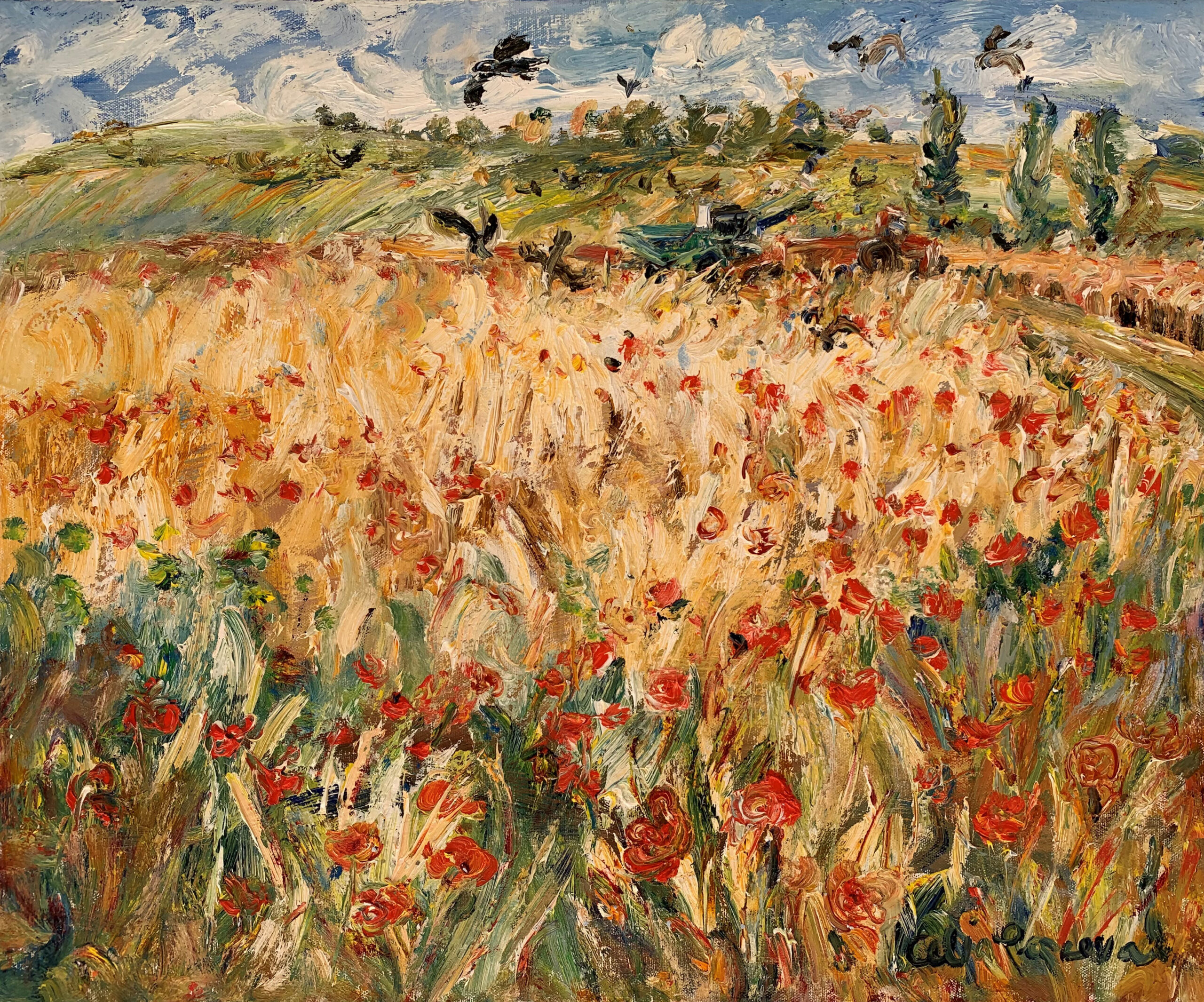 Perceval-Harvesting Oats with Kites in the Poppies, Charpent Region France - oil on canvas-51 x 61cm-master
