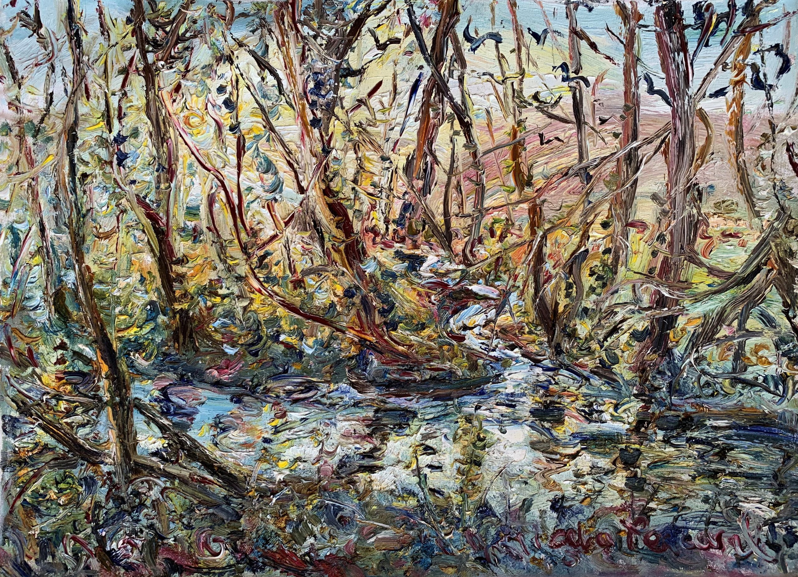 Perceval_Rooks Coming in to Roost at Sunset by the Hindwell Brook- oil on canvas-56 x 76cm-master