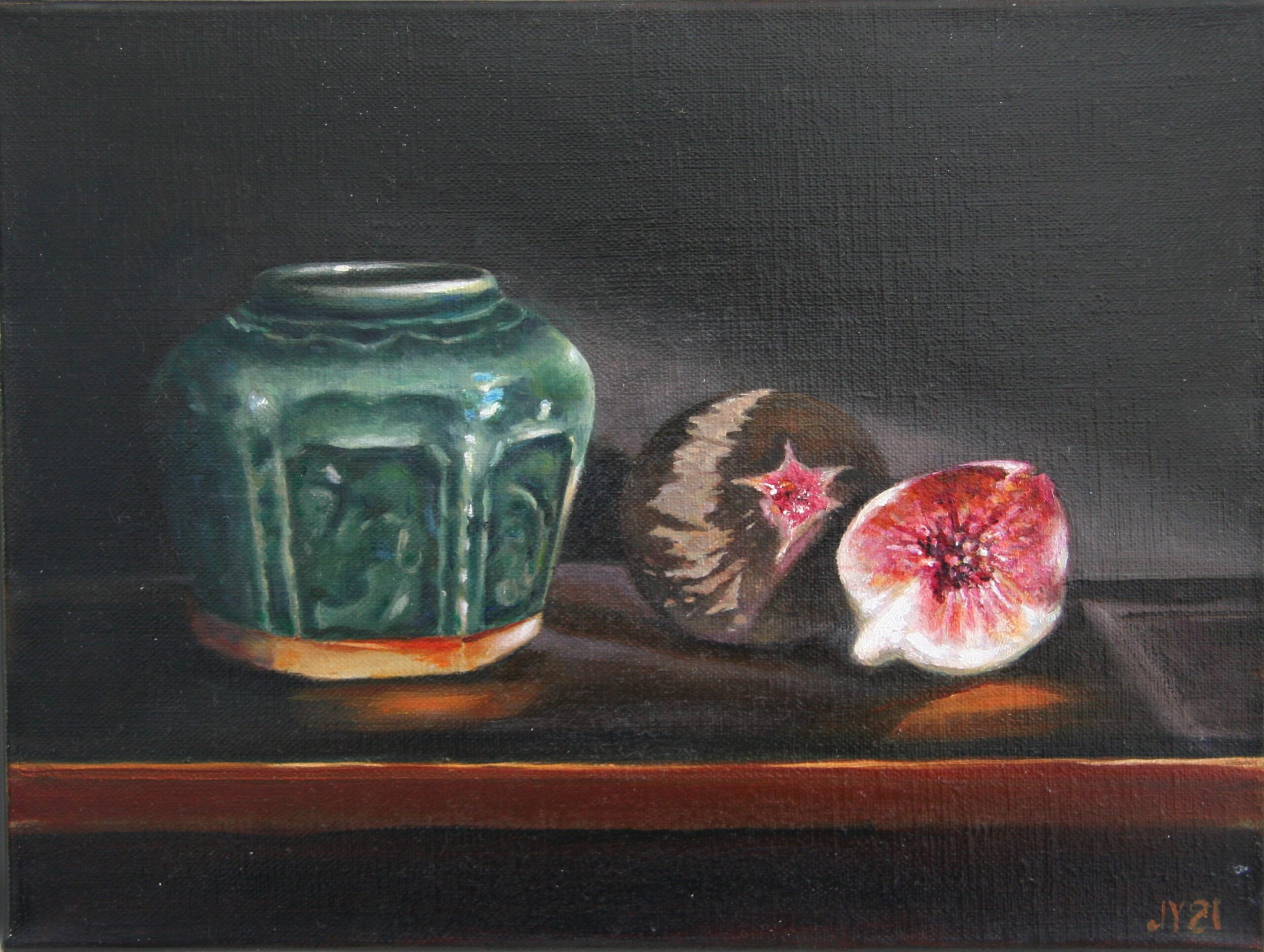 Young-Ginger Pot, Figs- Oil on Linen -30 x 23cm
