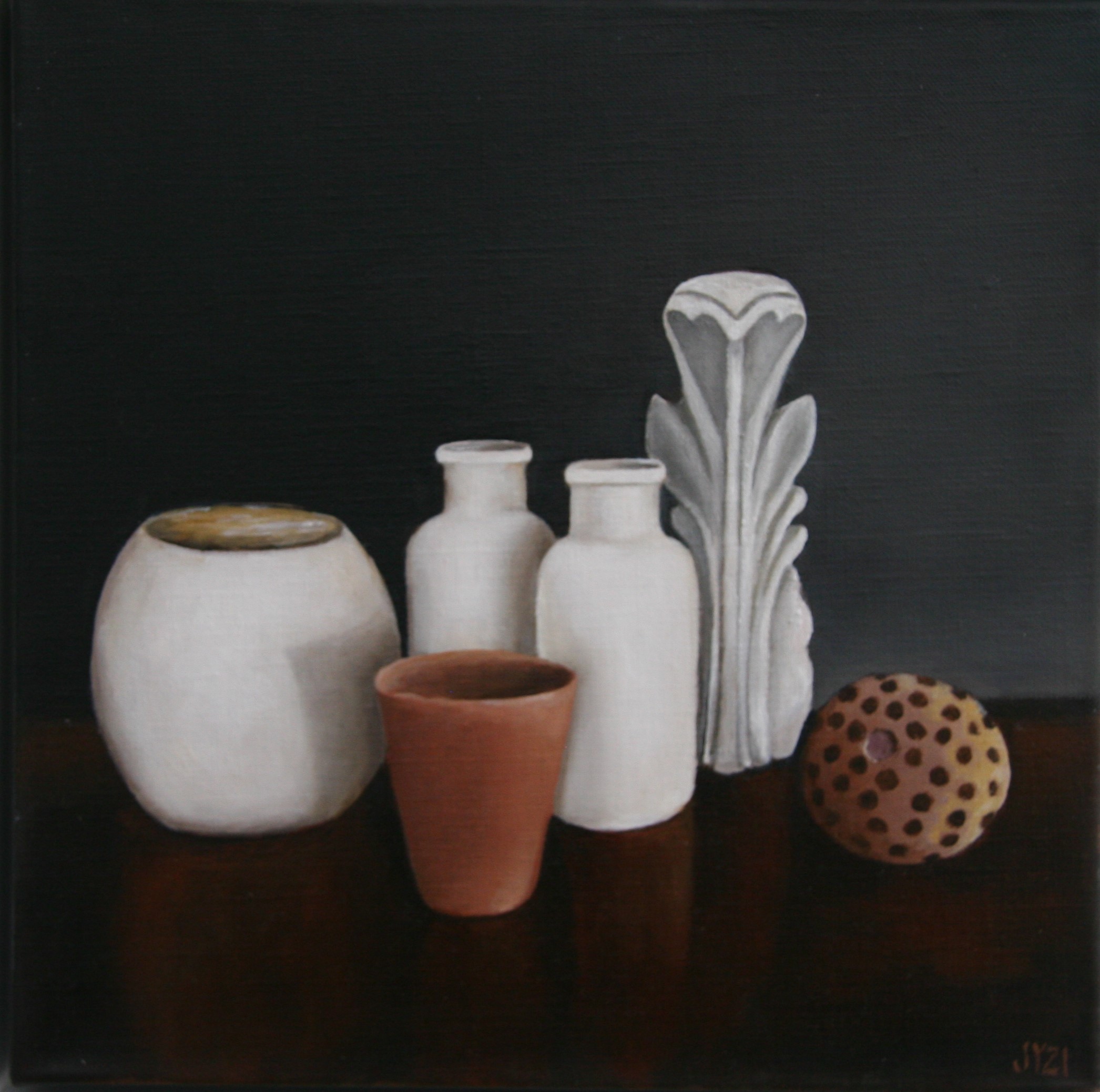 Young- Objects, Seed, Terracotta Pot- Oil on Linen-30 x 30cm