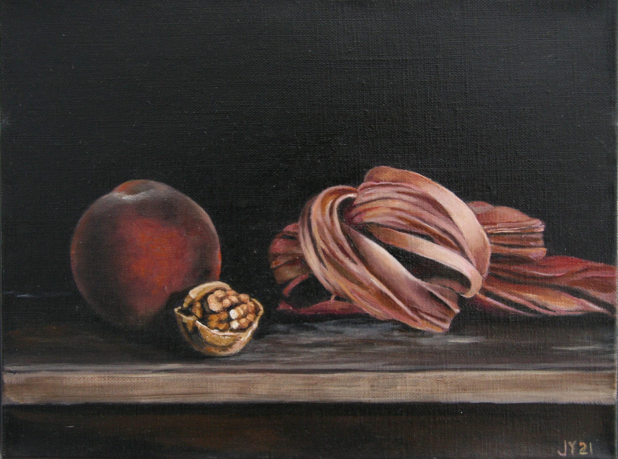 Young- Peach, Twisted Ribbon-oil on linen-23 x 30cm