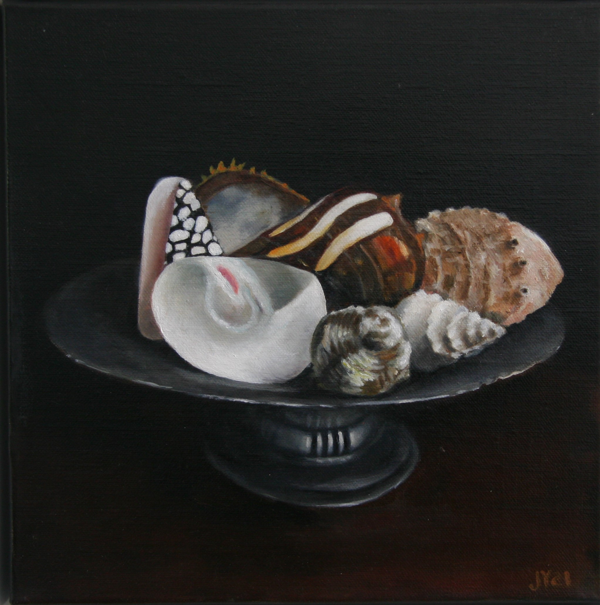 Young- Peweter Stand with Shell Collection-oil on linen- 25 x 25cm