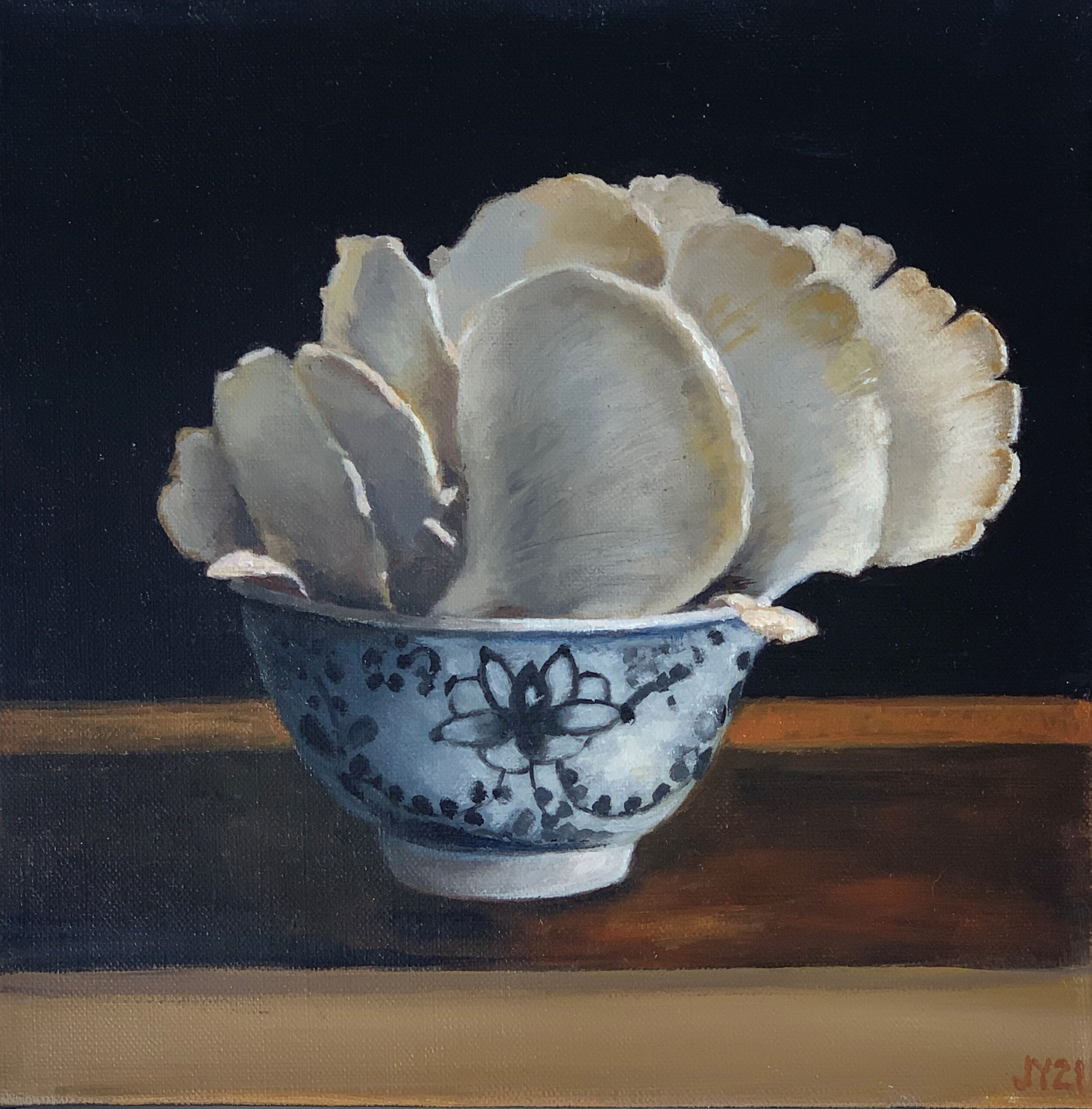 Young-Hinterland, oyster mushrooms-oil on linen-25 x 25cm