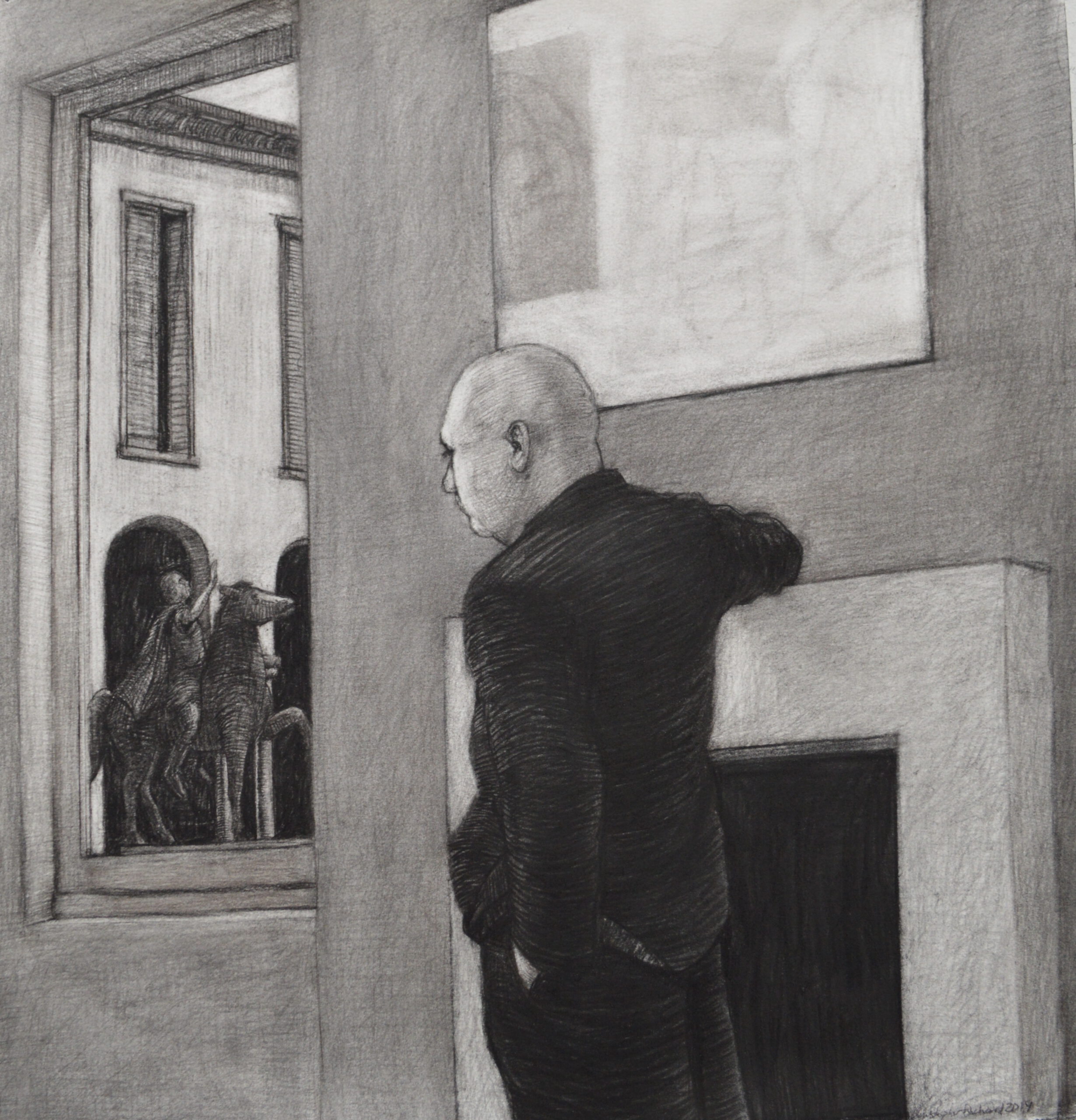 Christopher Orchard ‘The Writer’ charcoal on paper 54 x 51cm $3,800