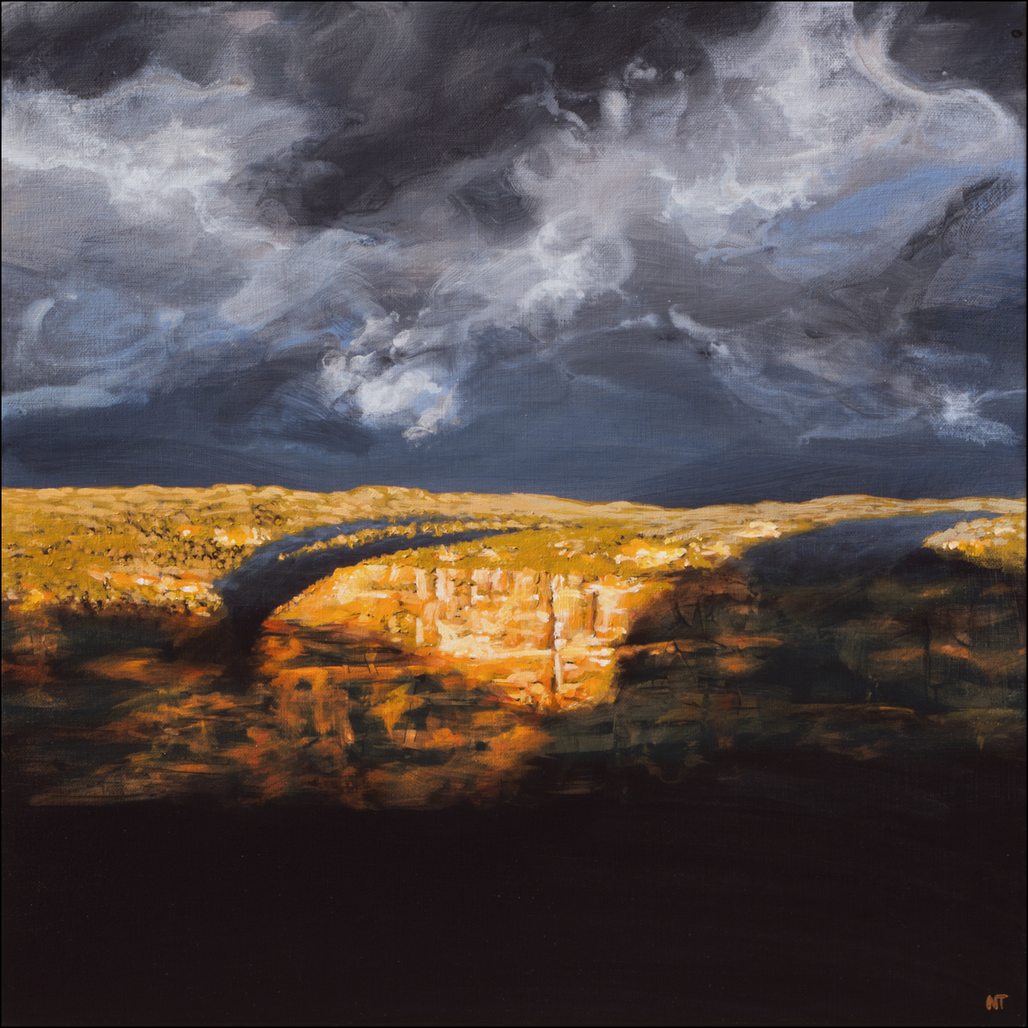 Neil Taylor 'Storm Over Blackwall Glen' acrylic on canvas 46 x 46cm $3,800