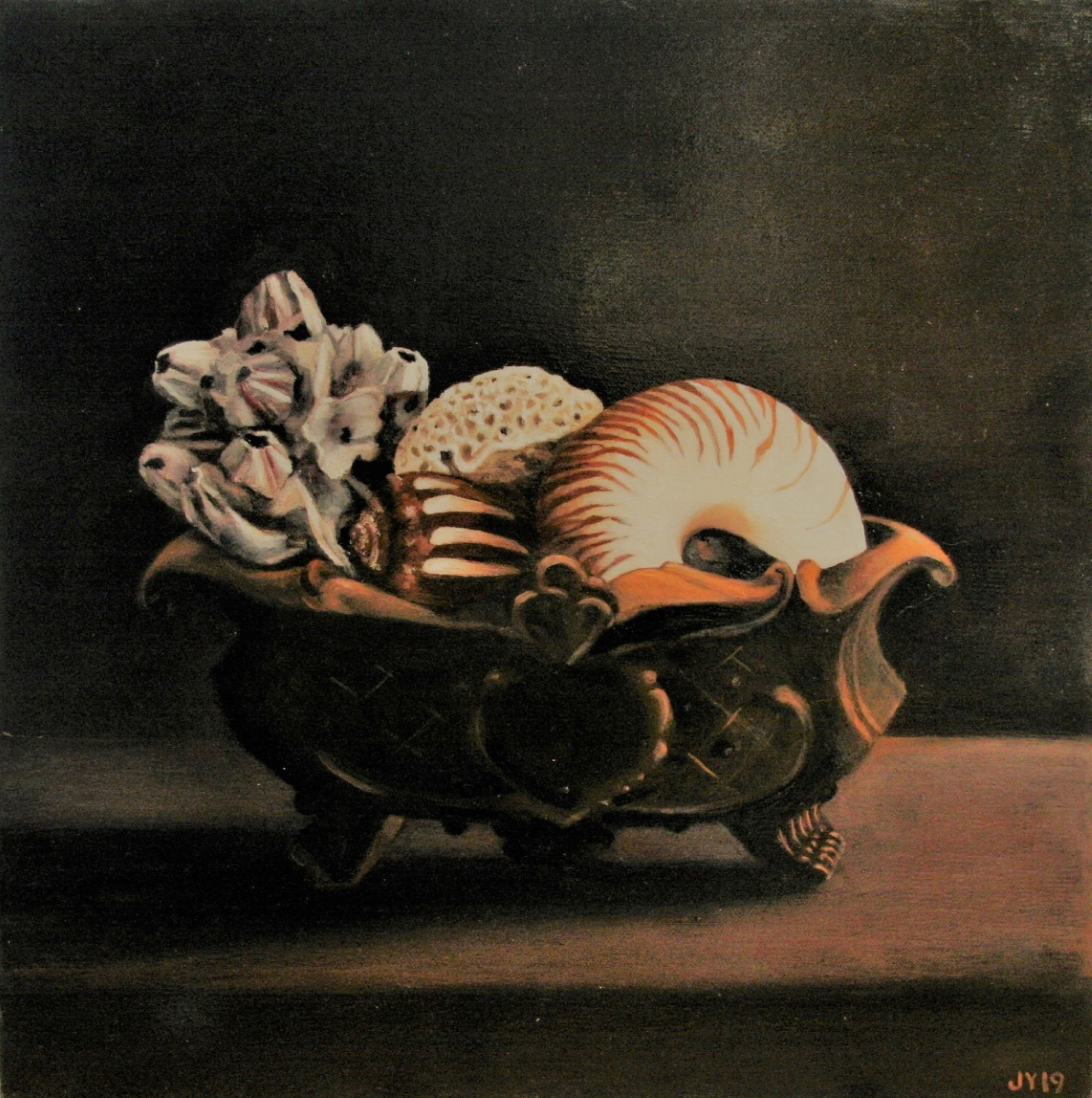 Young Still Life Cast Iron Shell 40 cm x 40 cm Oil on Linen