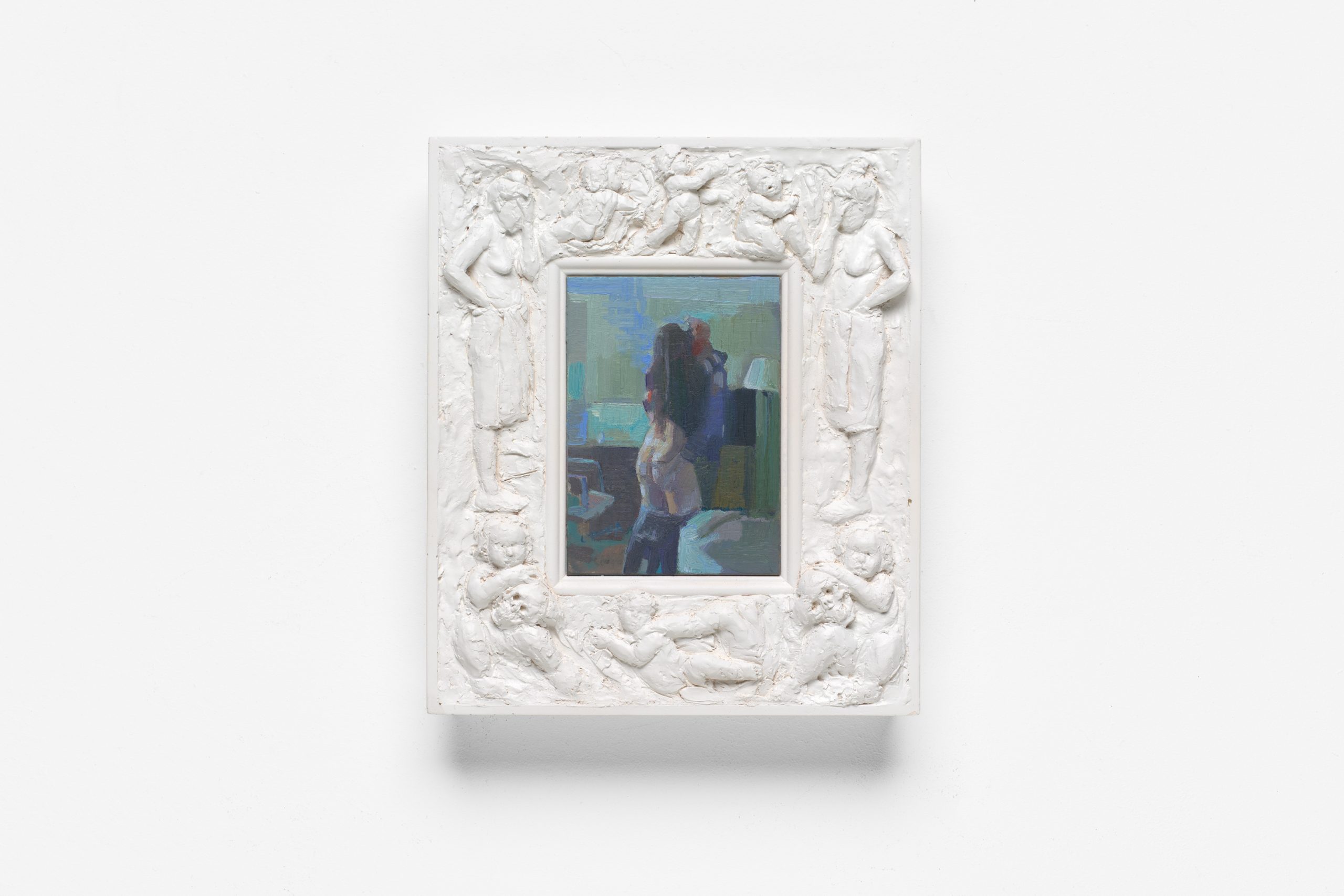 Dagmar Cyrulla 'Love 1' oil on panel framed by a sculpted frame in plaster 34 x 30cm SOLD