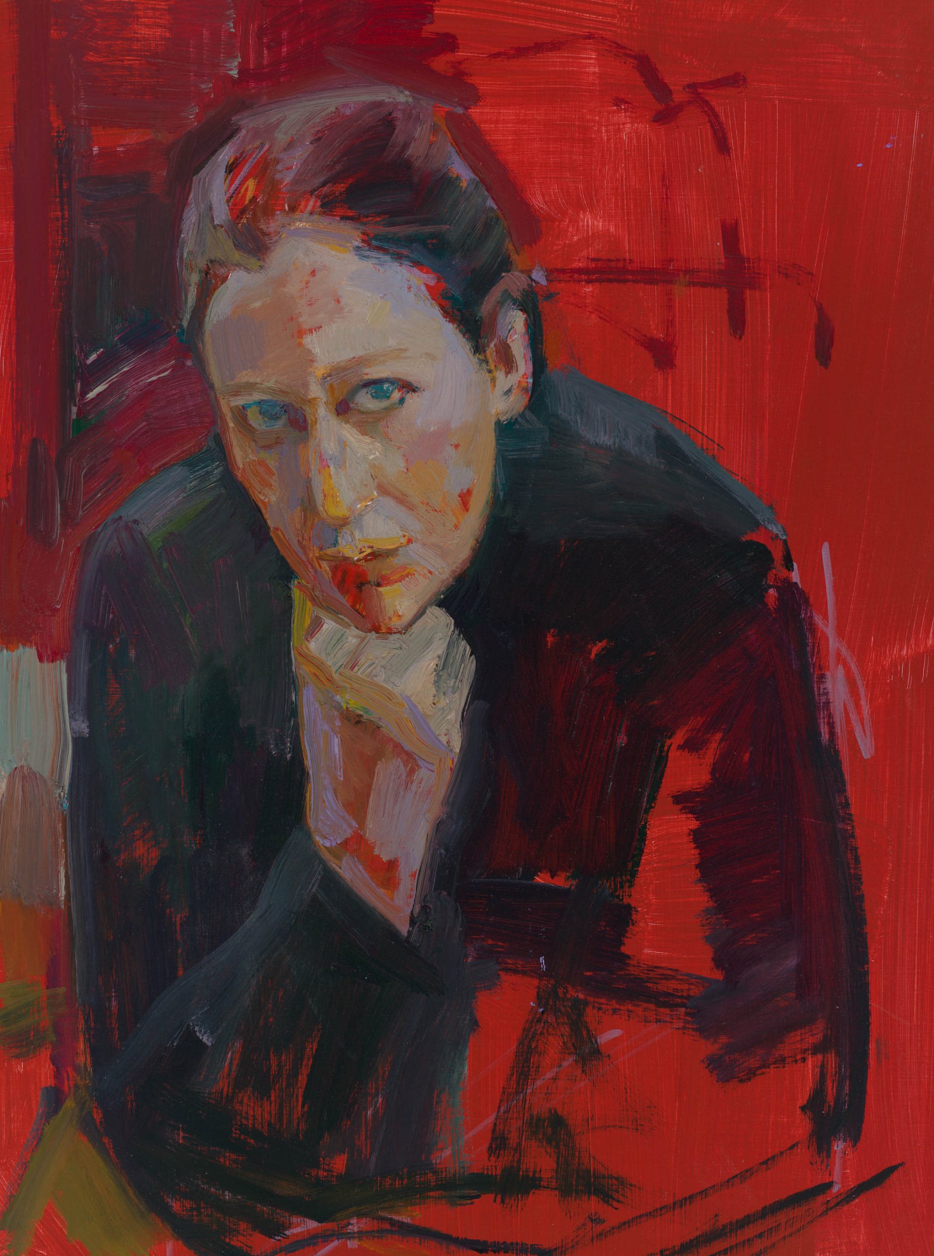 Dagmar Cyrulla 'Portrait of a friend 2' acrylic and oil on paper on board 41 x 31cm $4,500
