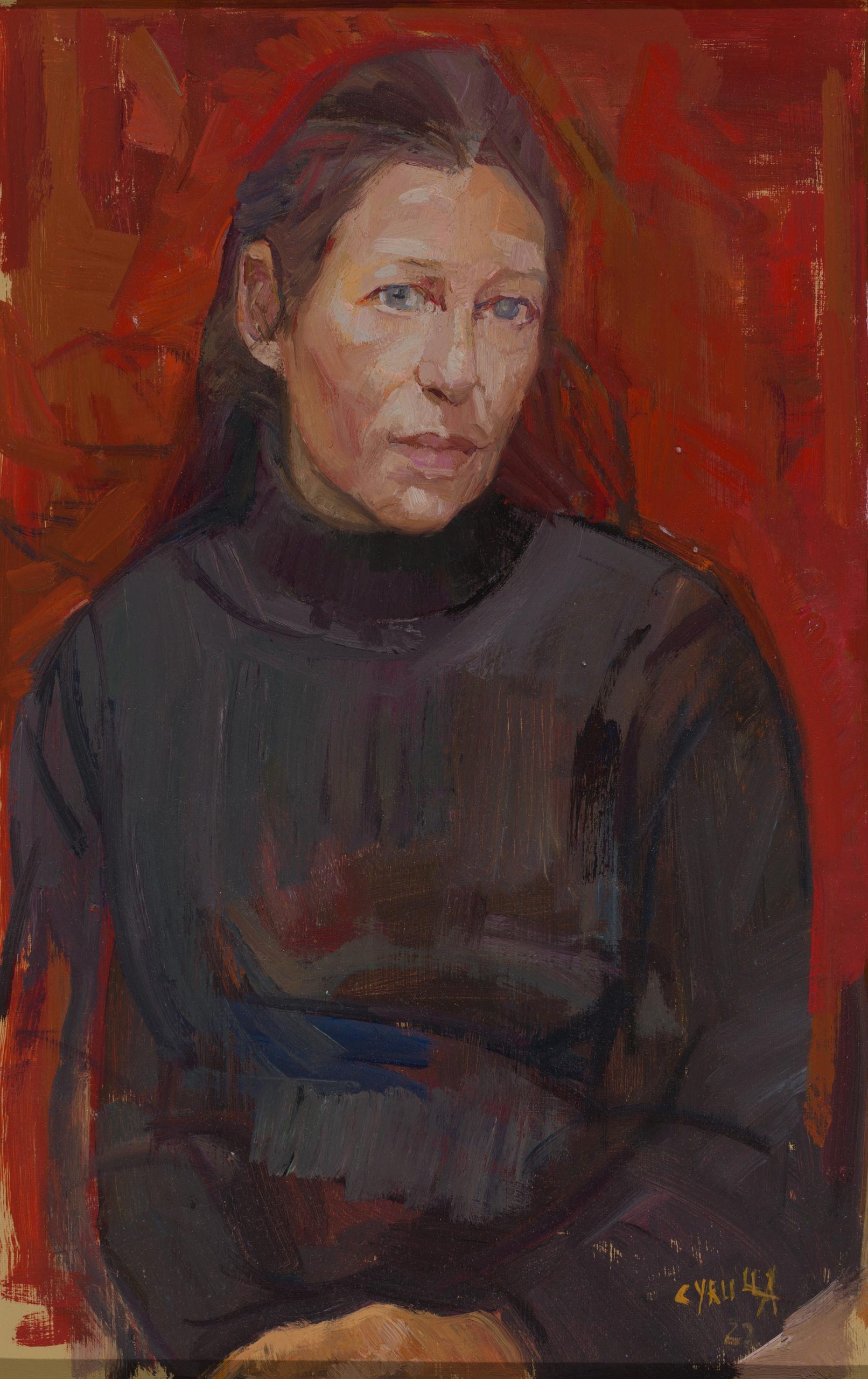 Dagmar Cyrulla 'Portrait of a friend' gesso and oil on board 37 x 23cm $4,000