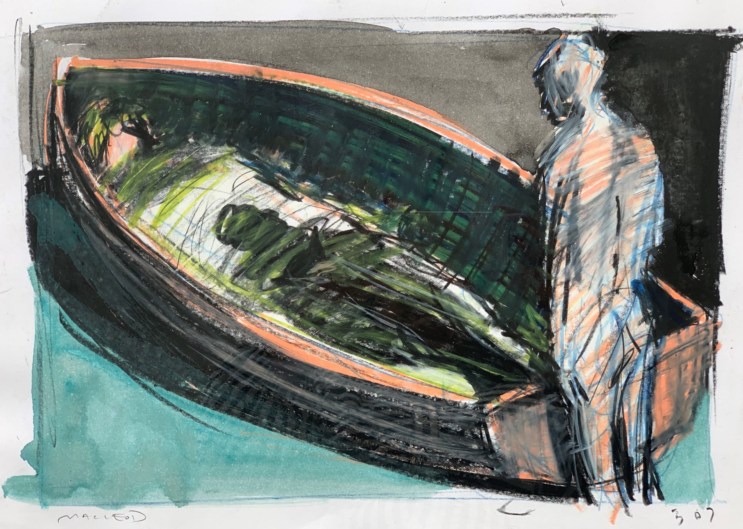 Euan MacLeod 'Untitled (Man and Boat)' gouache and crayon on paper 29 x 40cm $2,450