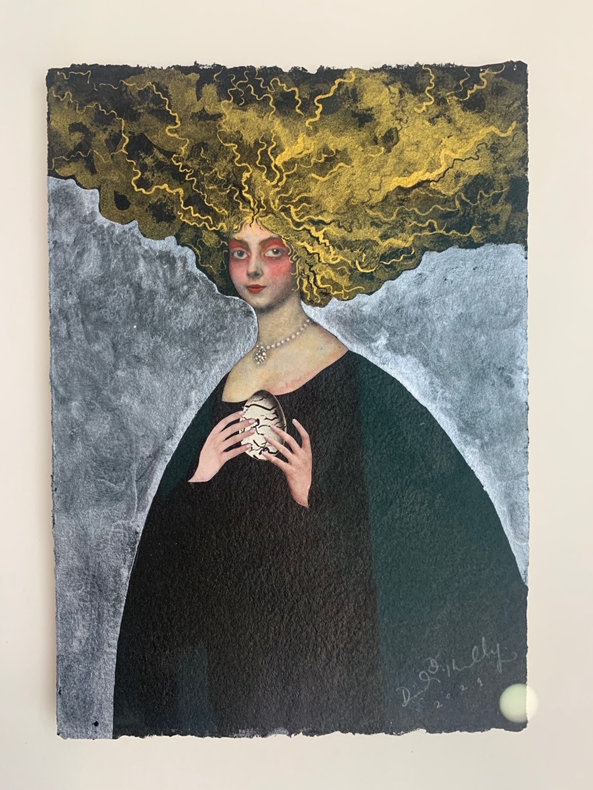Deborah Kelly 'The Watchers: Custodian' collage, indian ink, pigments and metallic watercolour on Garza Papel handmade cotton paper 21.5 x 15cm $2,200