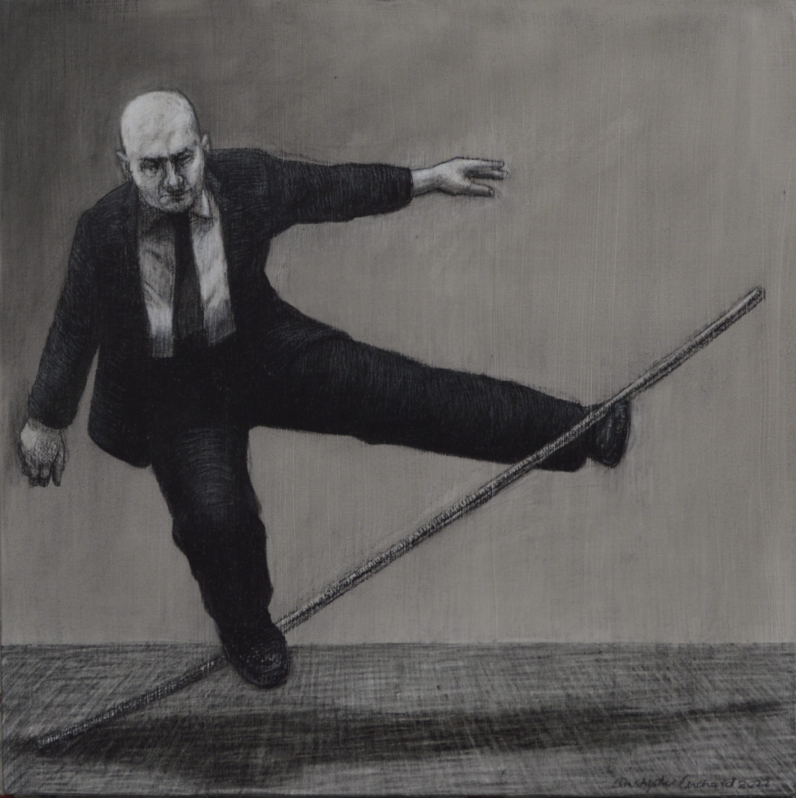 Christopher Orchard 'Pivot' charcoal on gesso on wood panel 40 x 40cm $3,300