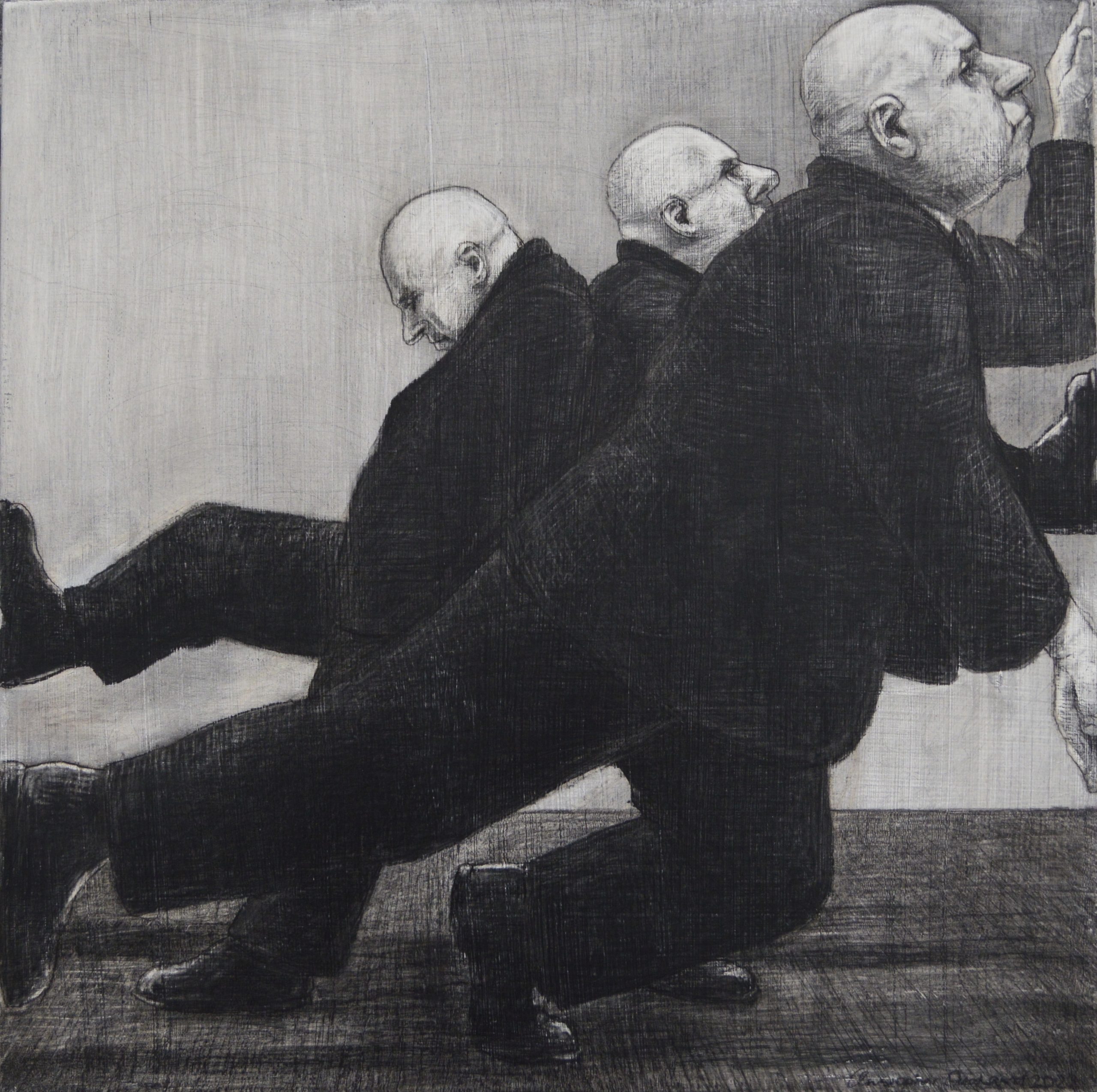 Christopher Orchard 'Push' Charcoal on gesso on wood panel 40x40cm SOLD