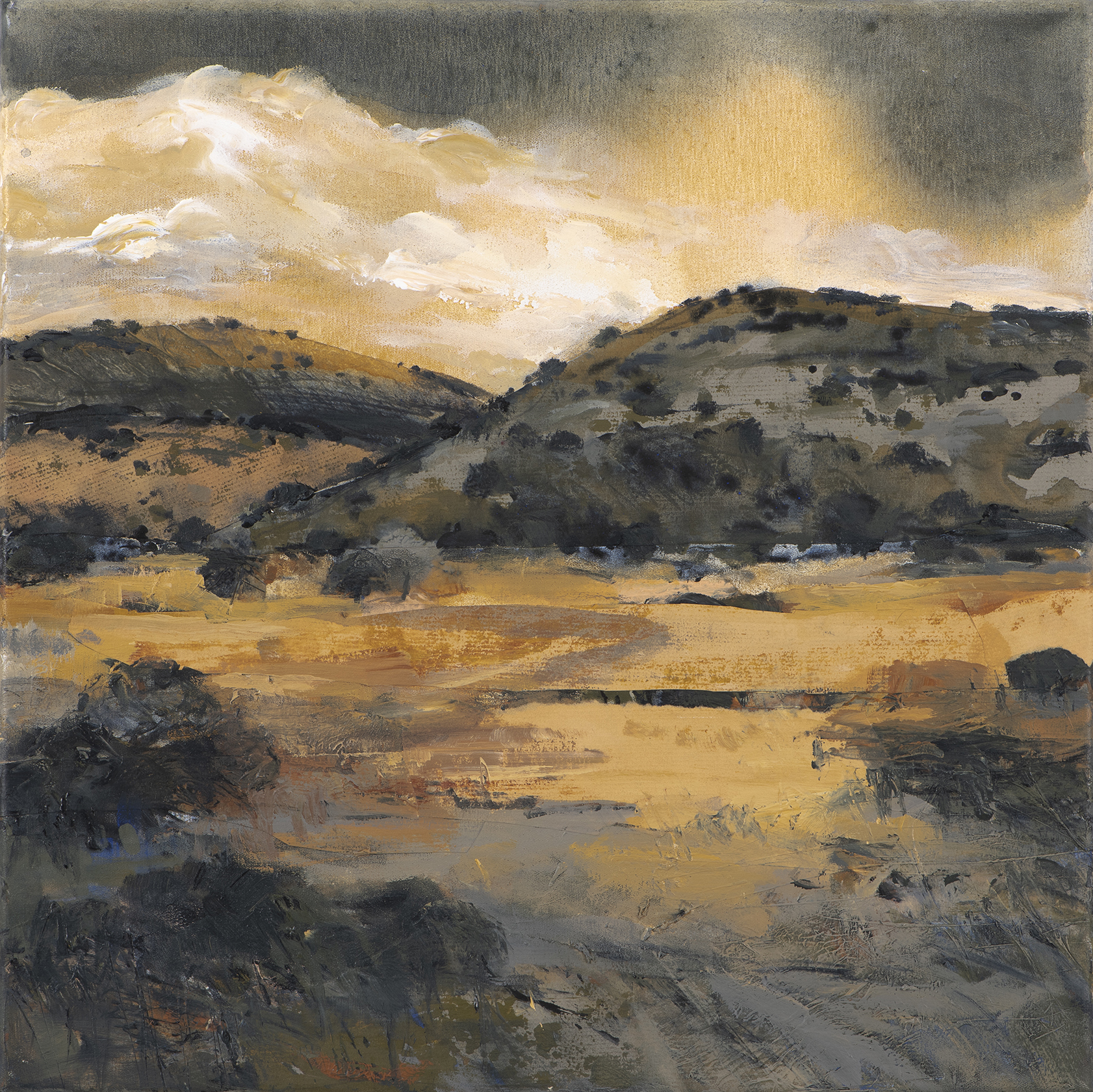 Judith White 'Western Plains (Study) 3' acrylic and collage on canvas 40 x 40cm $2,900