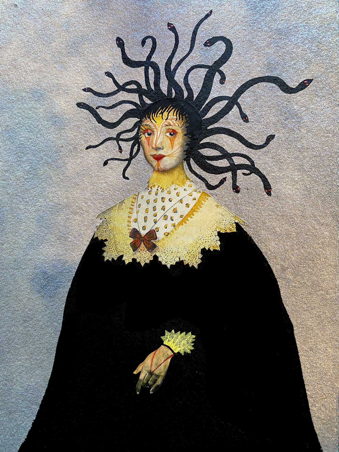 Deborah Kelly 'The Watchers Medusa petite' Collage, indian ink, gouache and metallic watercolour on Garza Papel handmade cotton paper 32 x 38cm $2,500