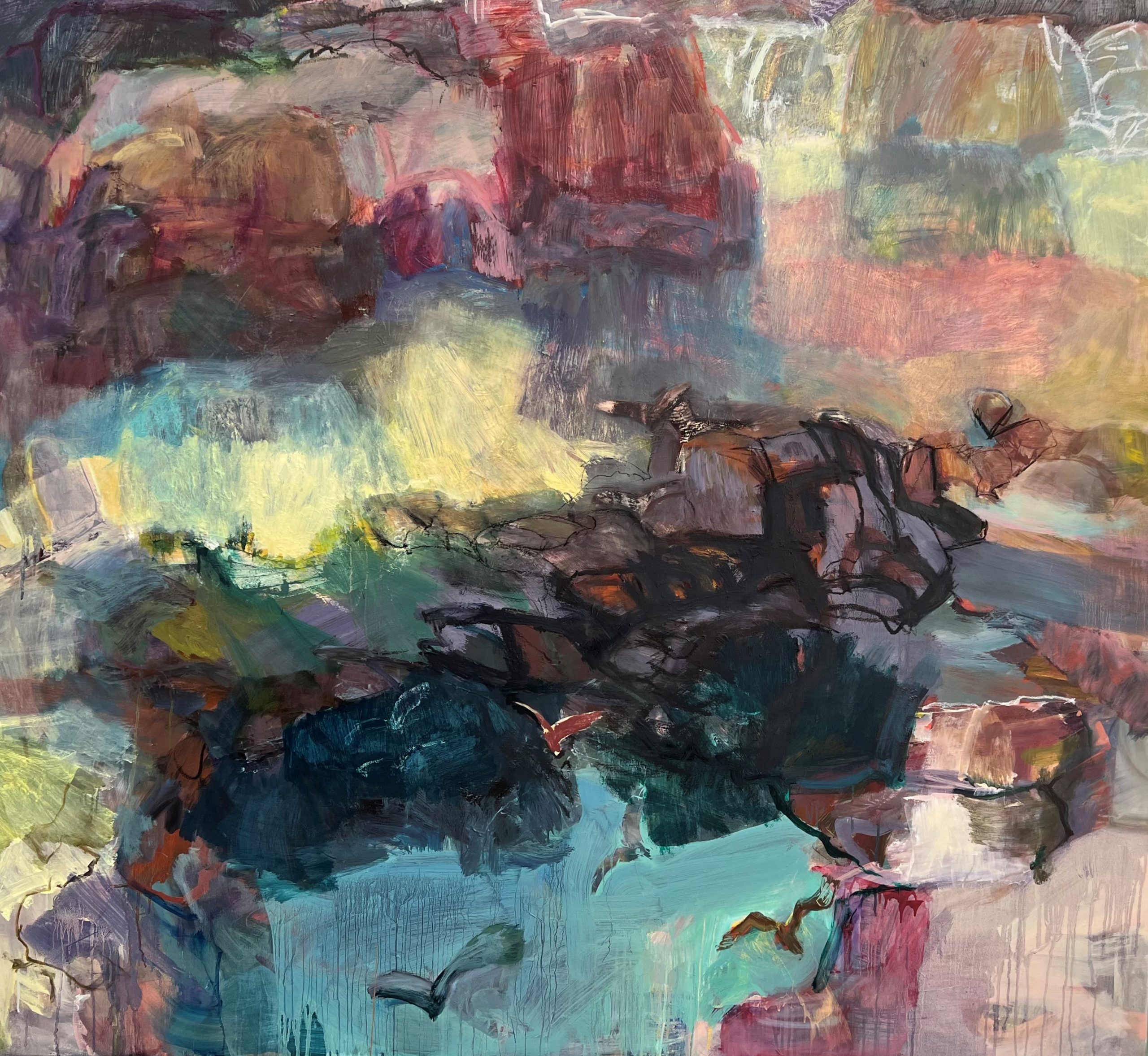 Kerry McInnis 'Shadow Birds' oil and oil stick on canvas 153 x 169cm $17,500