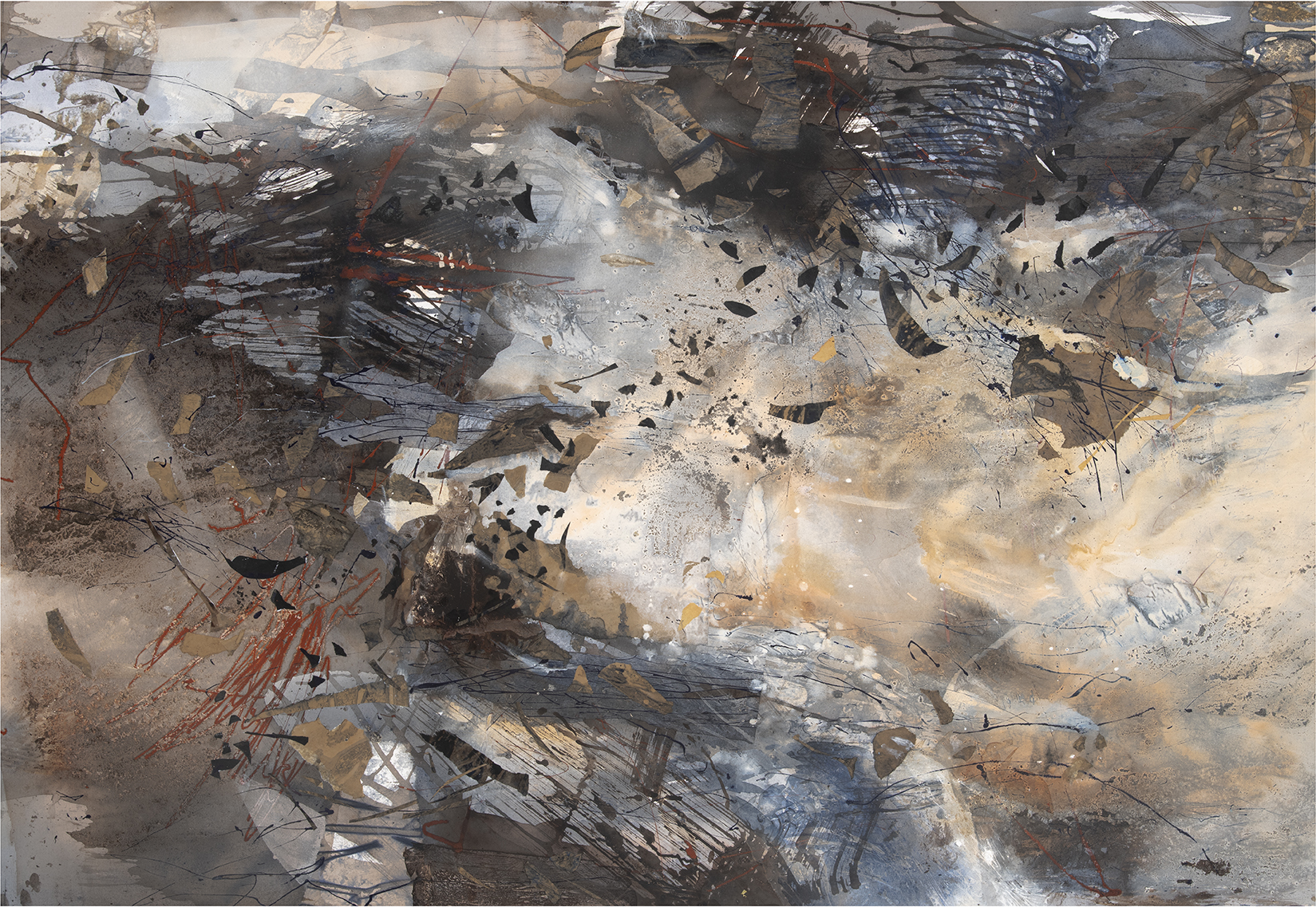 Judith White 'Ash on Water' collage and acrylic on canvas 125 x 180cm $19,000