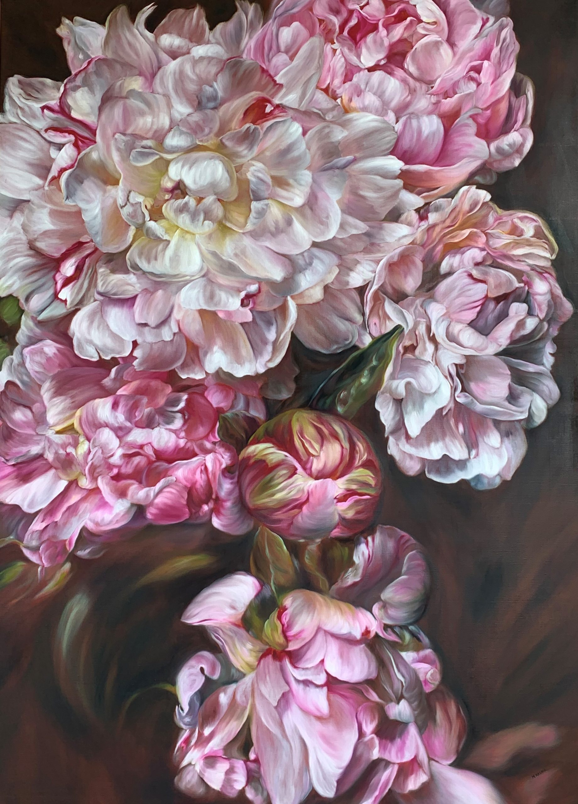 Marcella Kaspar, 'Peonies 1', oil on linen, 122 x168cm, $22,000 | Corporate Collection, Sydney; Purchased Charles Hewitt Gallery; Exhibited Charles Hewitt Gallery, Sydney (2006).