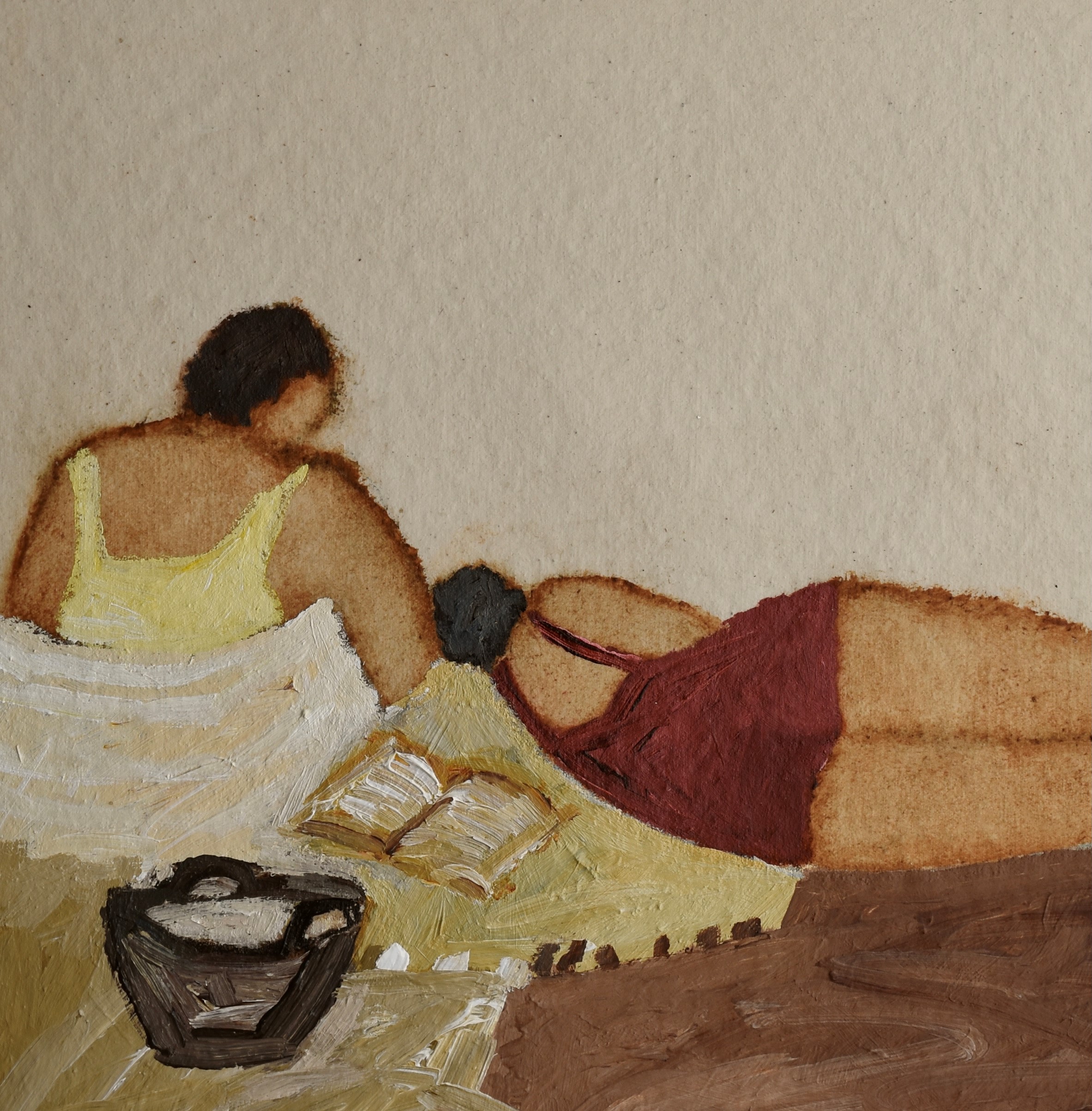Eleanor Millard 'The Sunbathers' acrylic on canvas 40 x 40cm $2,800