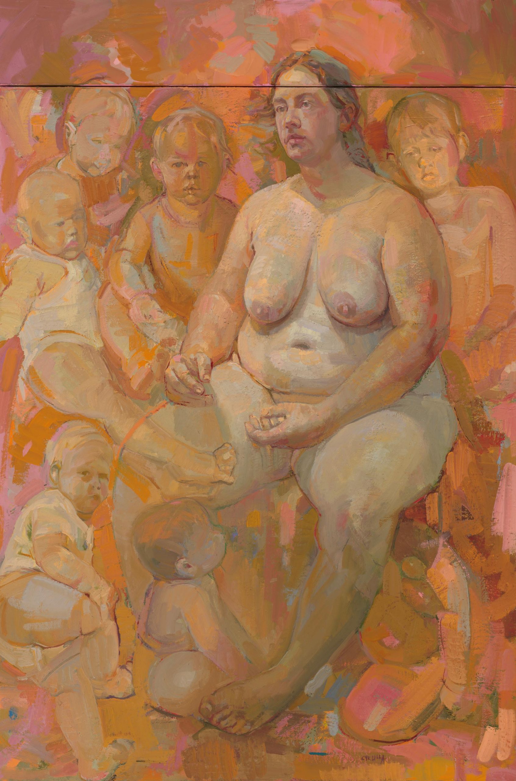 Dagmar Cyrulla 'Madonna with Other People's Children' oil on linen 139 x 91cm $16500