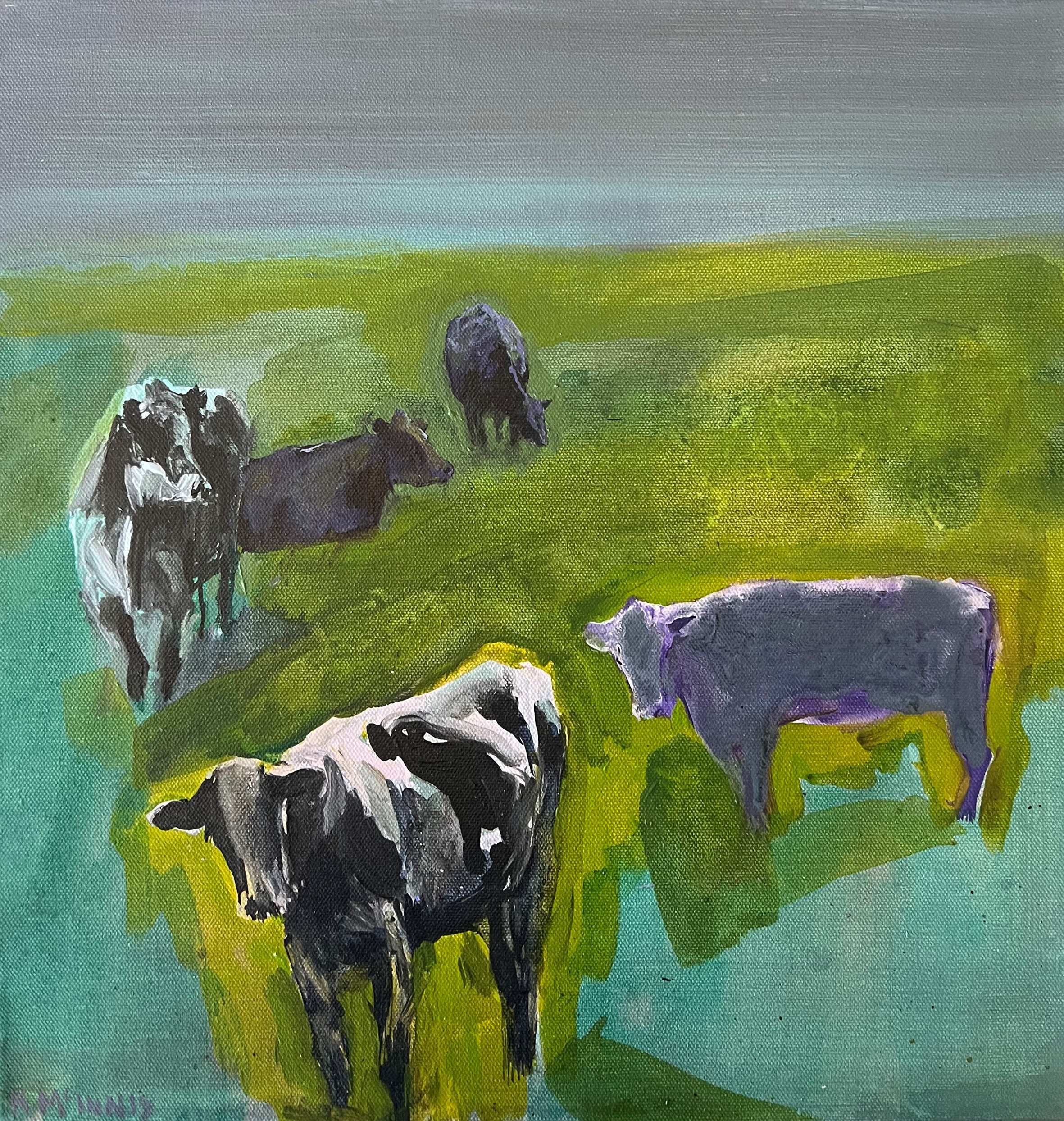 Kerry McInnis 'Prom Cows' oil and oil stick on canvas 40 x 40cm $3,000