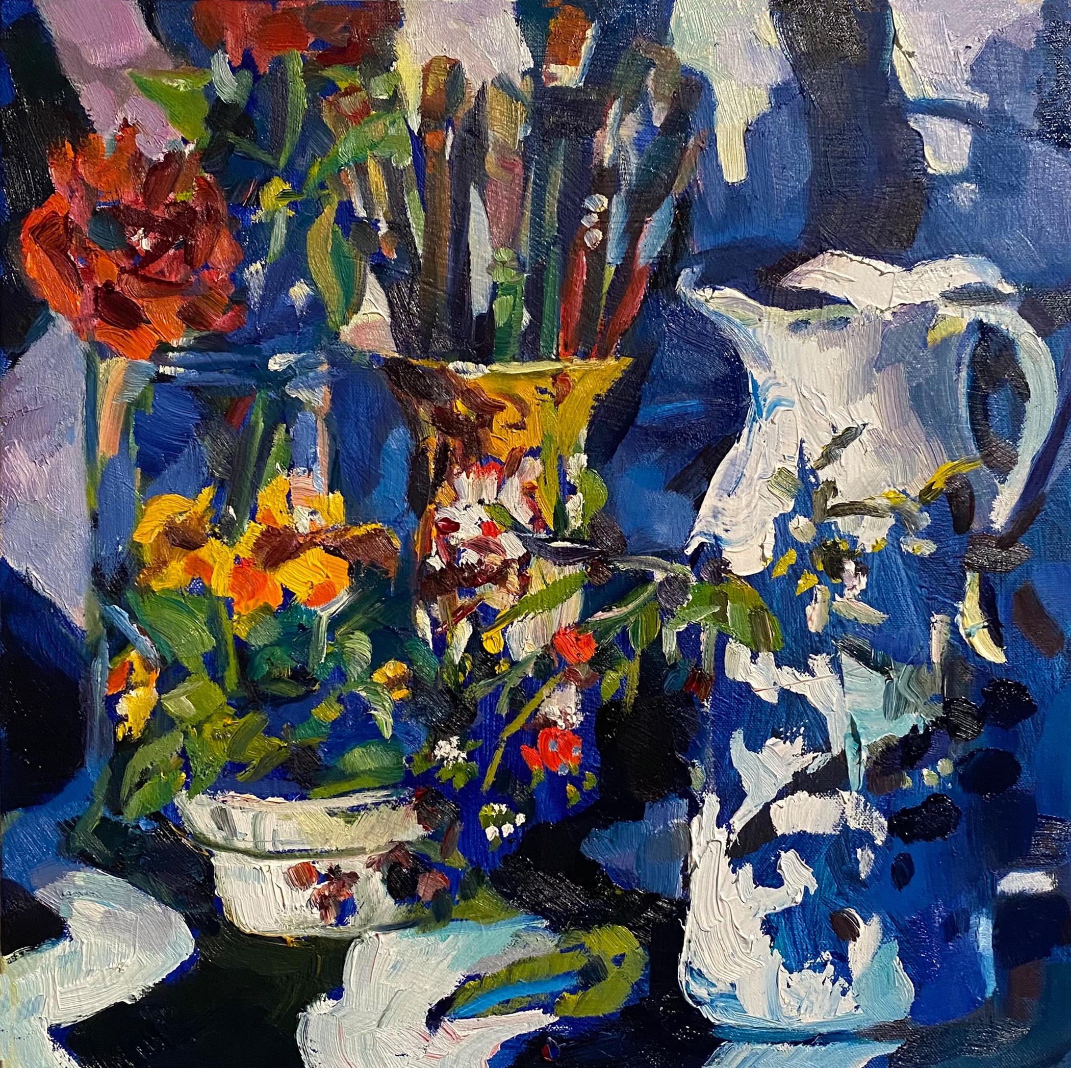 Rosemary Valadon 'The Tall White Jug' oil on canvas 40 x 40cm $4,800