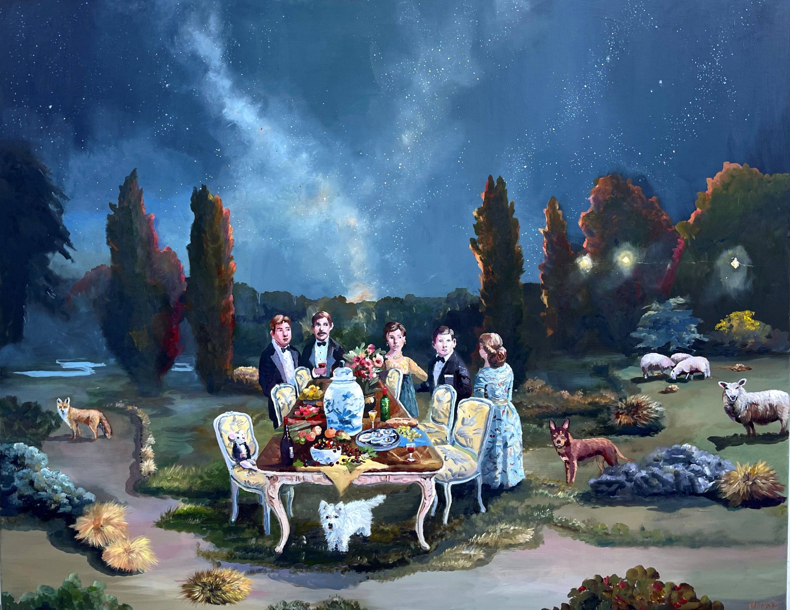 Melissa Egan 'Evening Drinks in the Garden' acrylic on linen 122 x 152cm $19,800