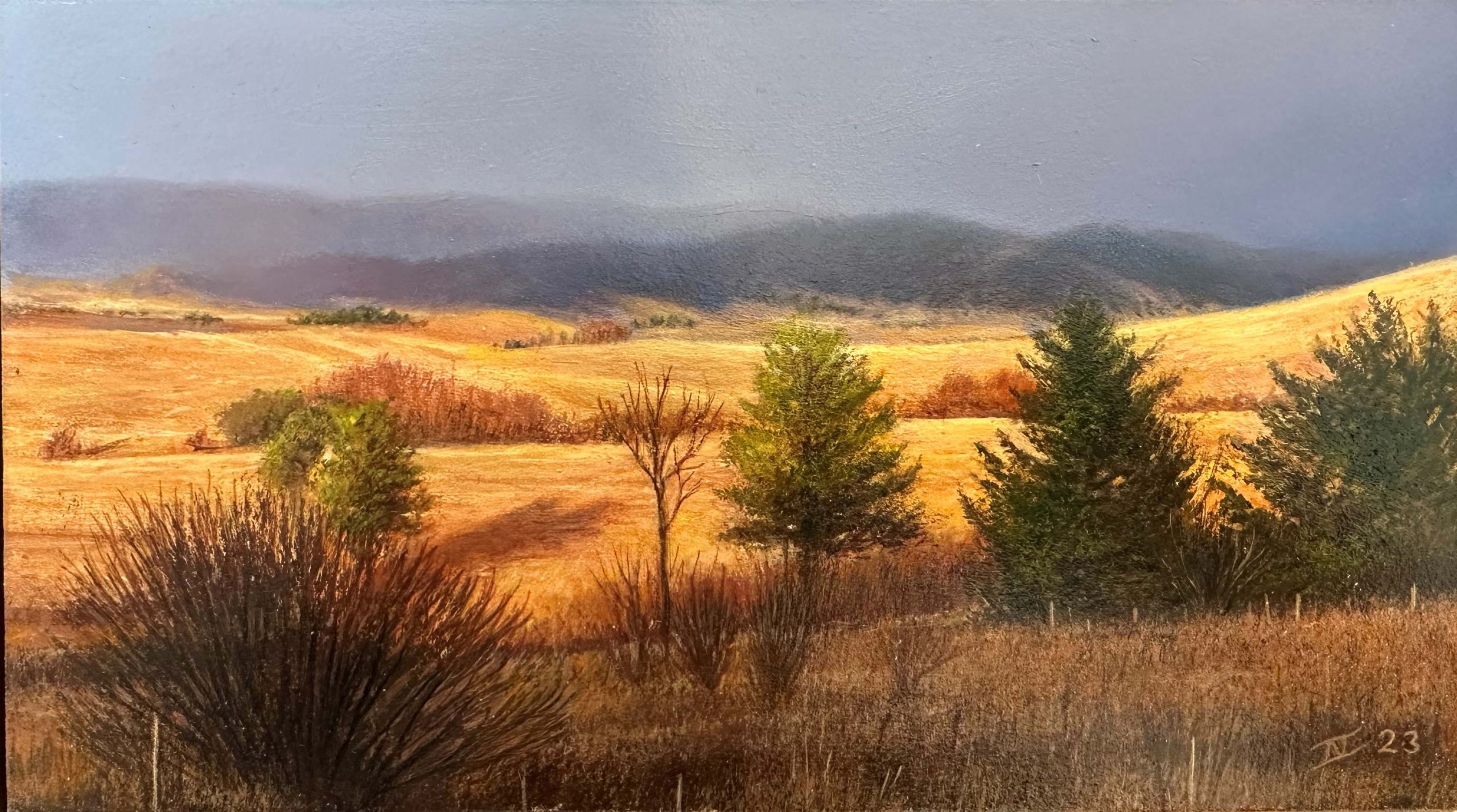 Nick Stathopoulos 'The Road to Goulburn' acrylic and oil on board 12.5 x 23cm $2,200