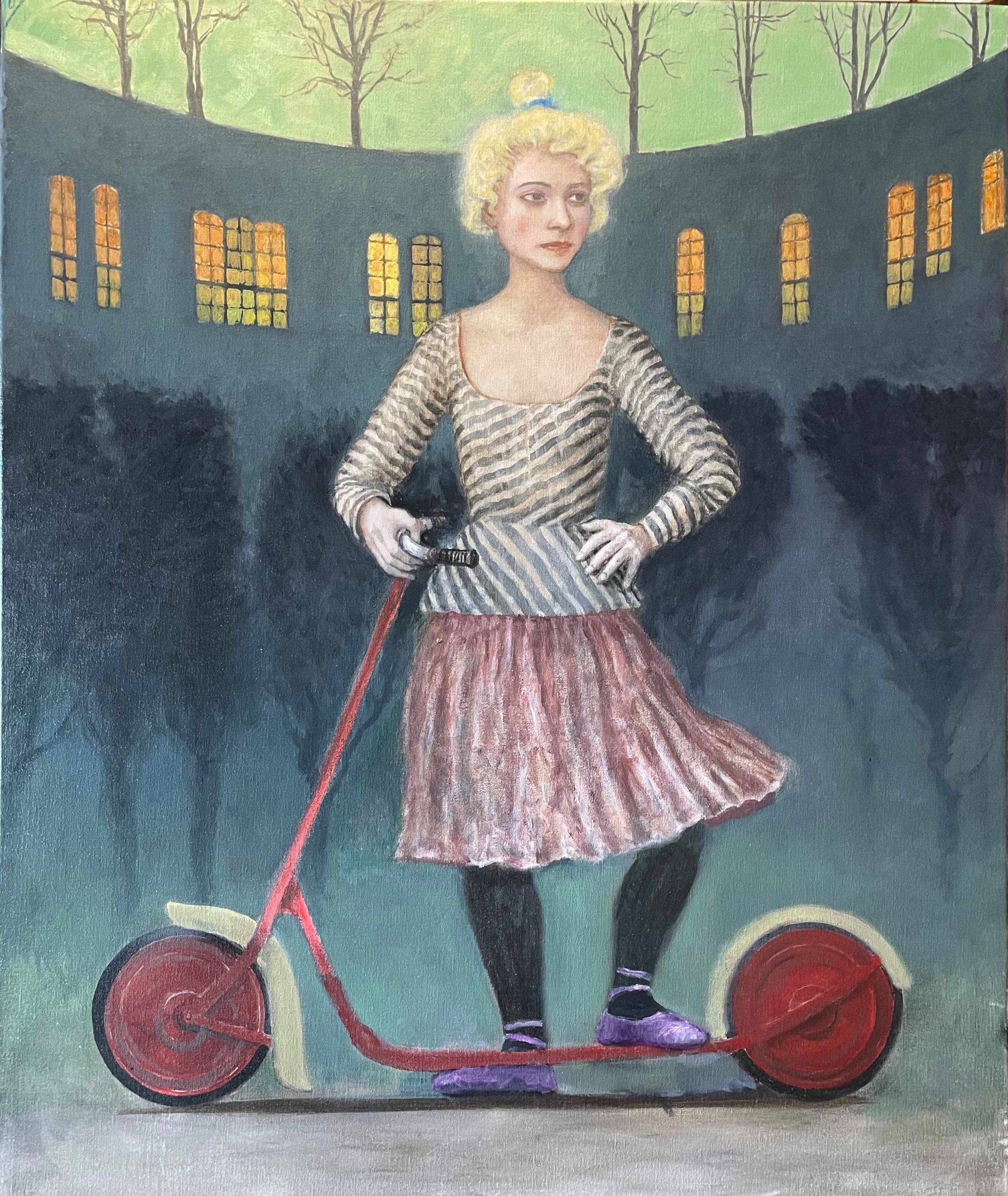 Mike Worrall 'The Red Scooter' oil on canvas 90 x 76cm $11500