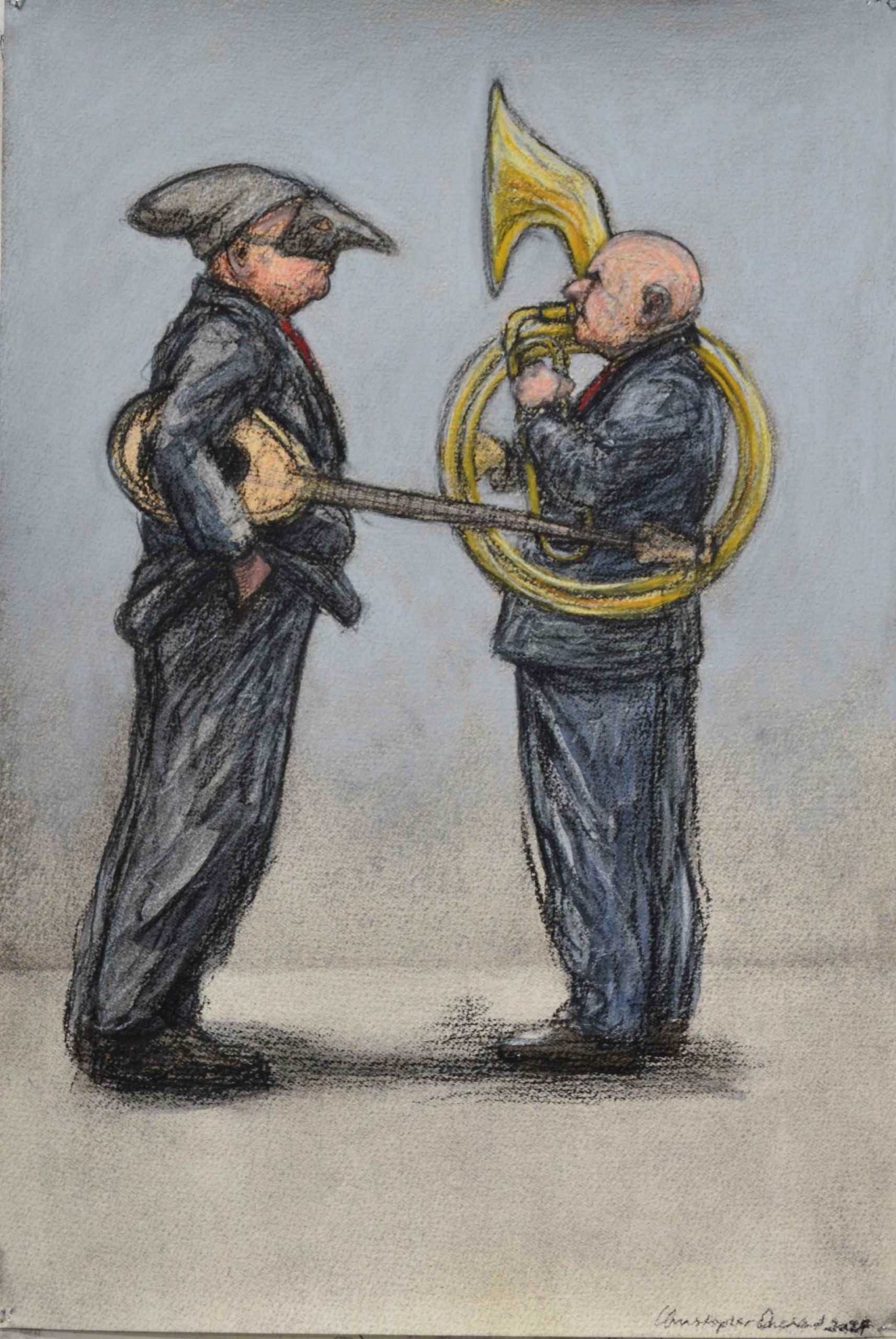 Christopher Orchard  THE CONVERSATION Watercolour, charcoal pencil and pastel pencil on paper (Fabriano) 45.5 x 30.5 cm $3,000