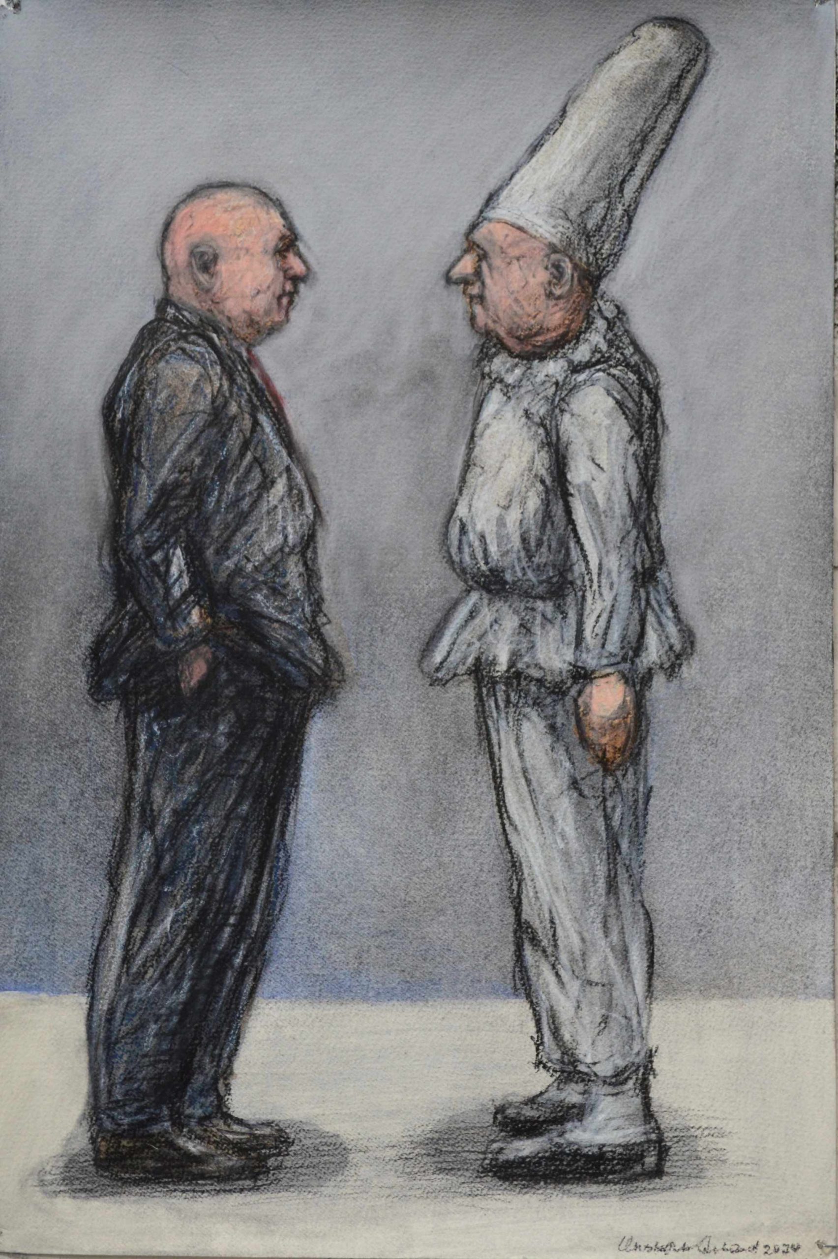 Christopher Orchard TWO OF A KIND 2024. Watercolour charcoal pencil pastel pencil on paper(Fabriano) 45.5 x 30.5 $3,000