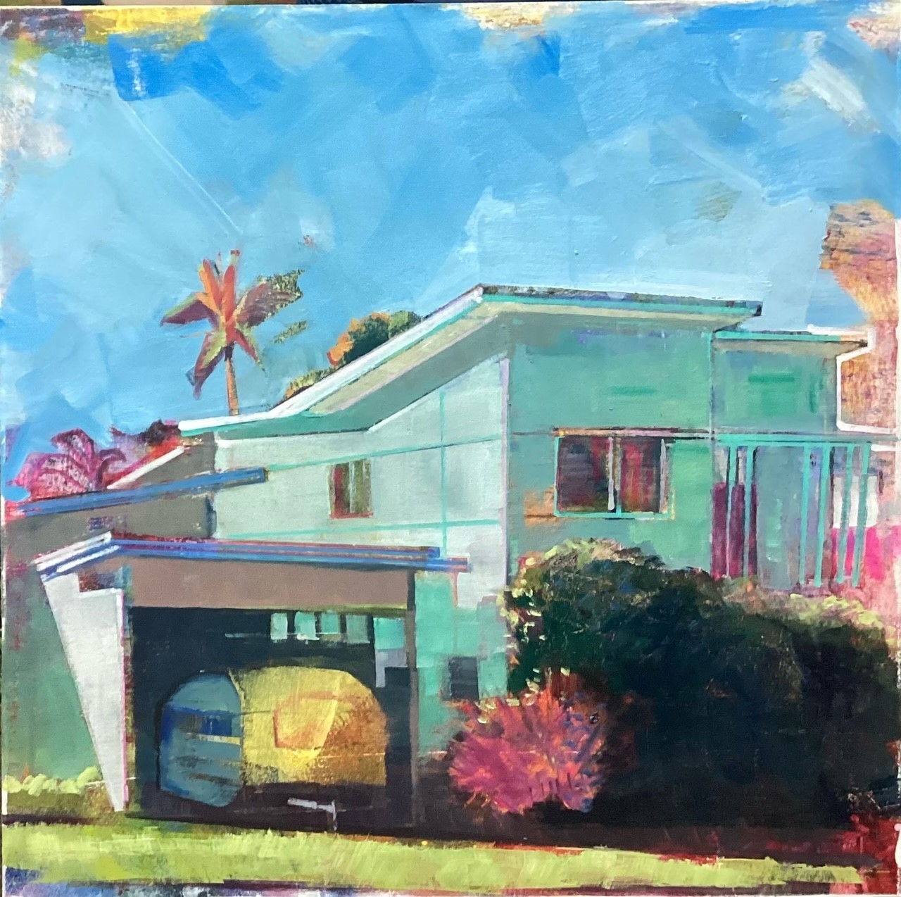 Nick Olsen 'Sunhouse' oil on canvas 30 x 30cm $1500