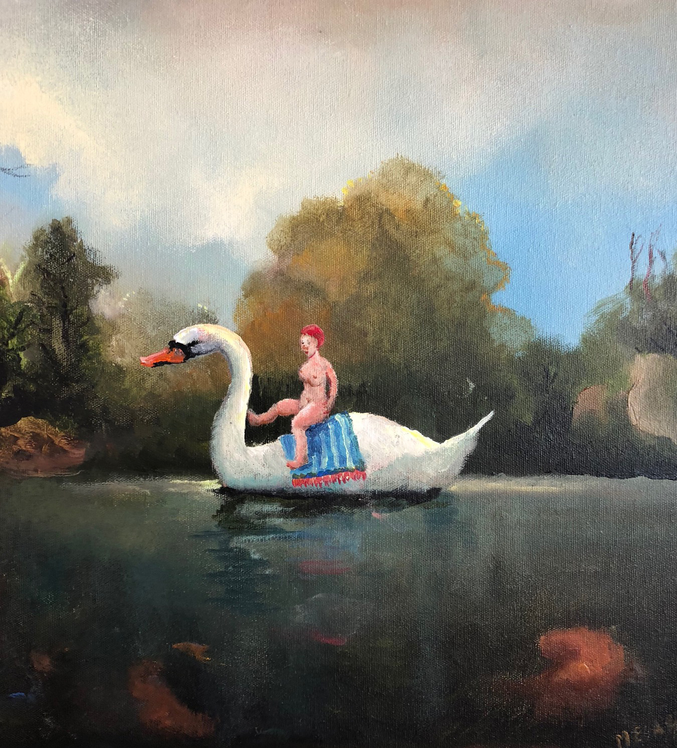 Melissa Egan 'Leda and Swan' oil and acrylic on canvas 40 x 40cm$4,400