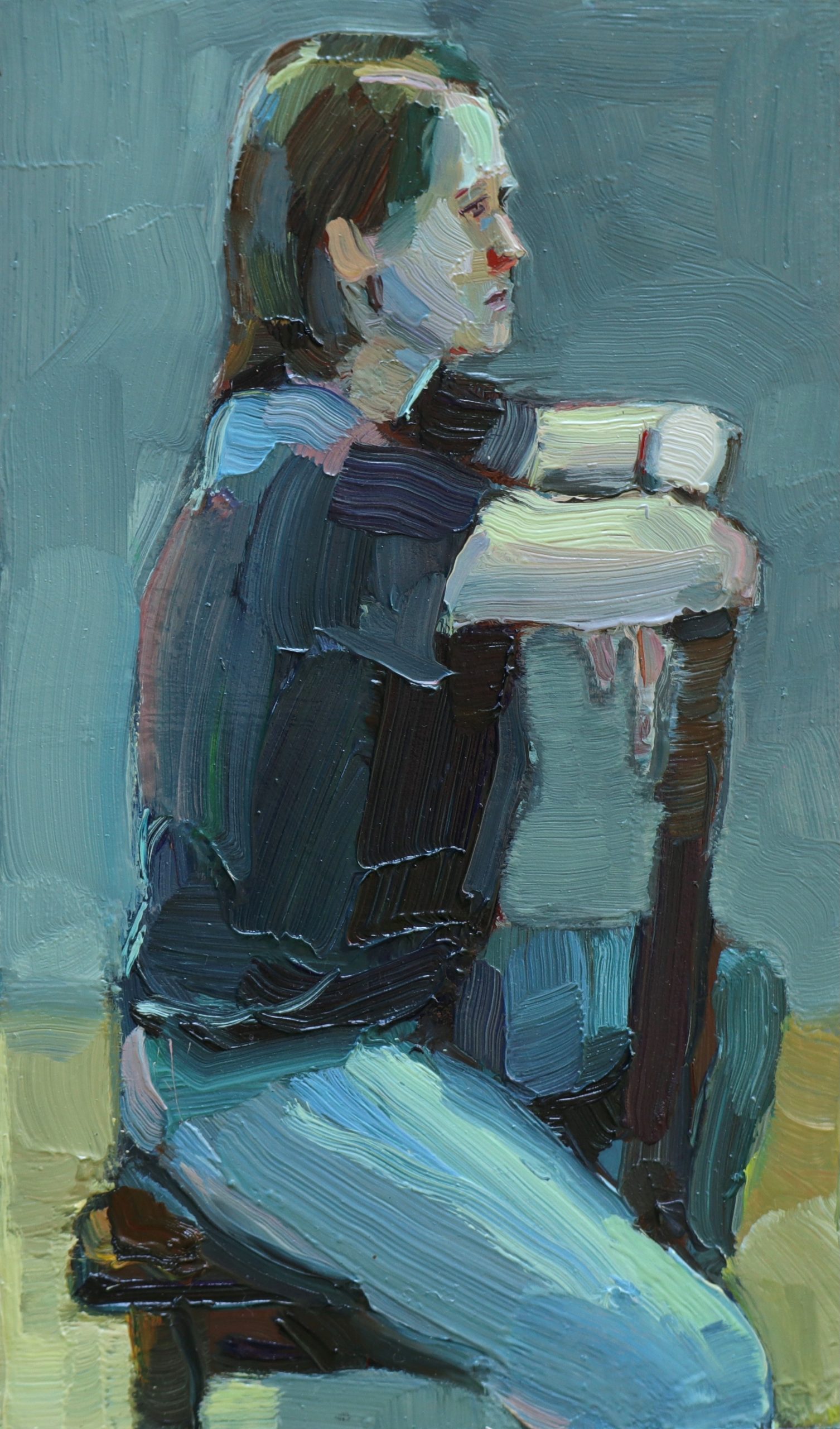Dylan Jones 'Young Woman on a Chair' oil on canvas 30 x 17cm $1,600 Dylan Jones 'Young Woman on a Chair' oil on canvas 30 x 17cm $1,600