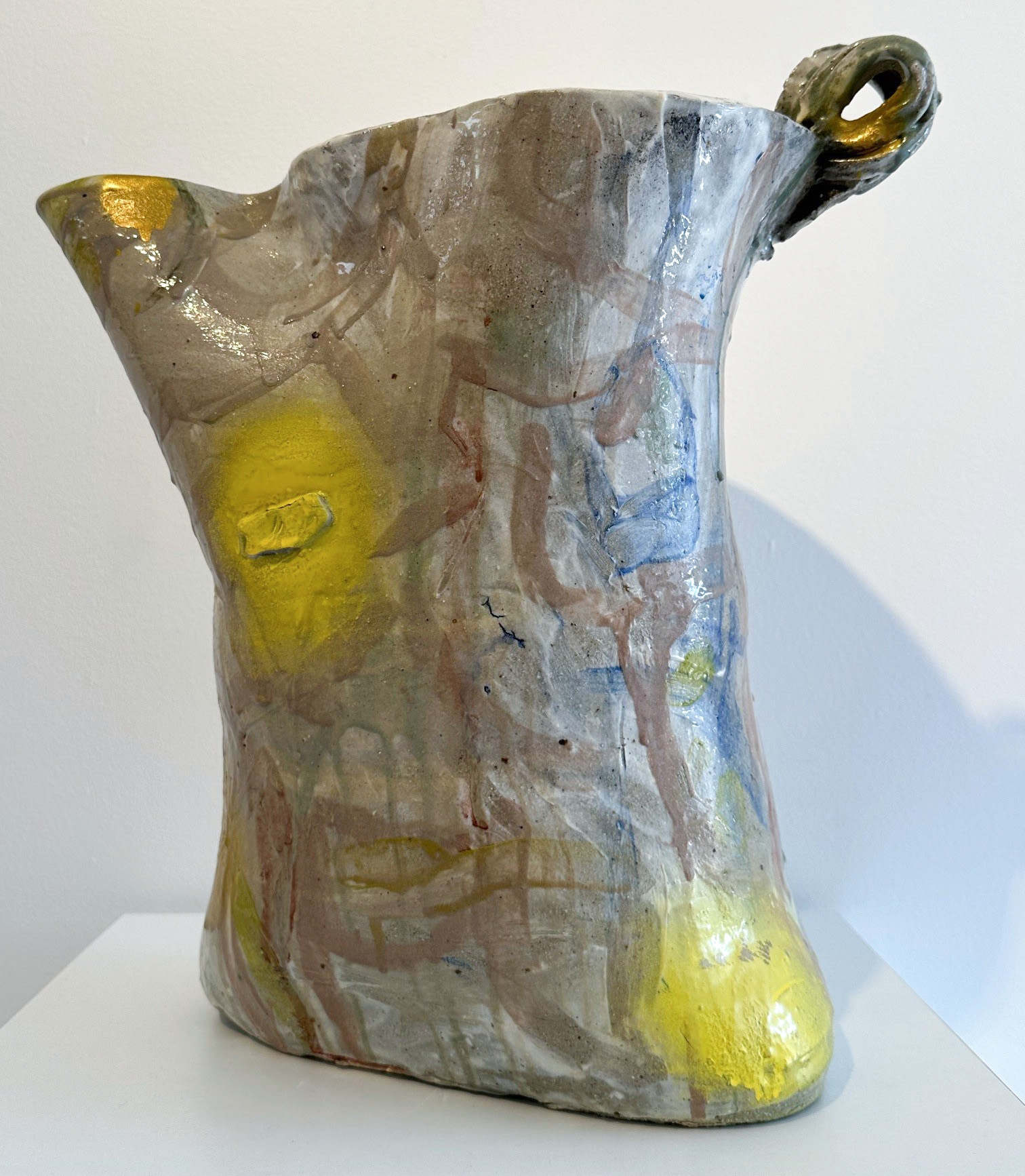 Acrylic and spray paint on glazed stoneware vessels; Hand-painted by Al Poulet, Thrown by Tom Mason; $2,000 37 x 27 x 17cm