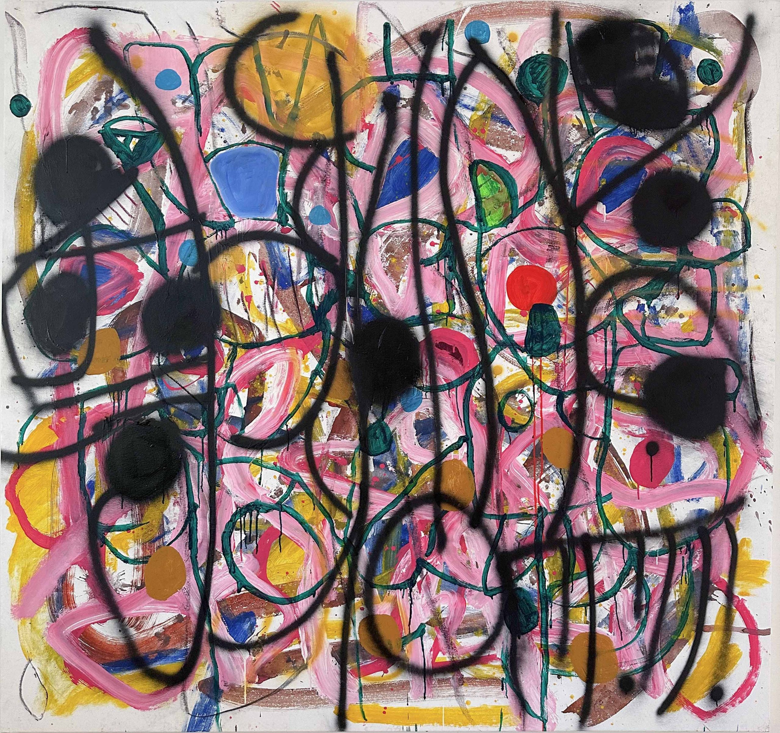 Al Poulet 'Black Prince' acrylic, aerosol and charcoal on canvas 198 x 198cm  $15,500