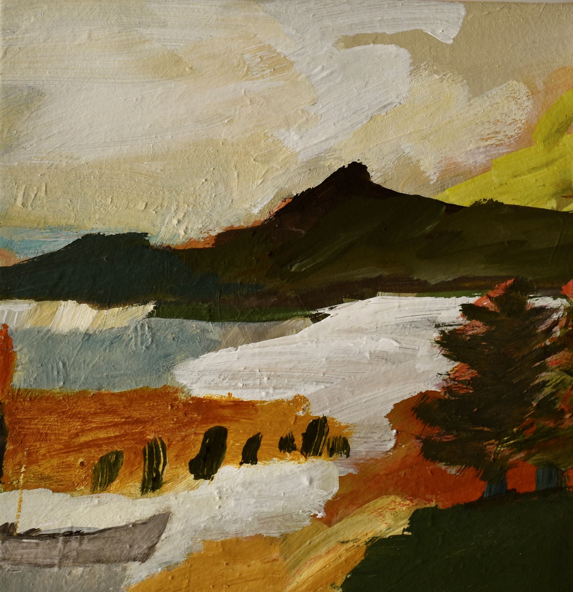 Eleanor Millard 'Lake Mountain' acrylic on paper on canvas 40 x 40cm (framed size: 42 x 42cm) NZ$3,800