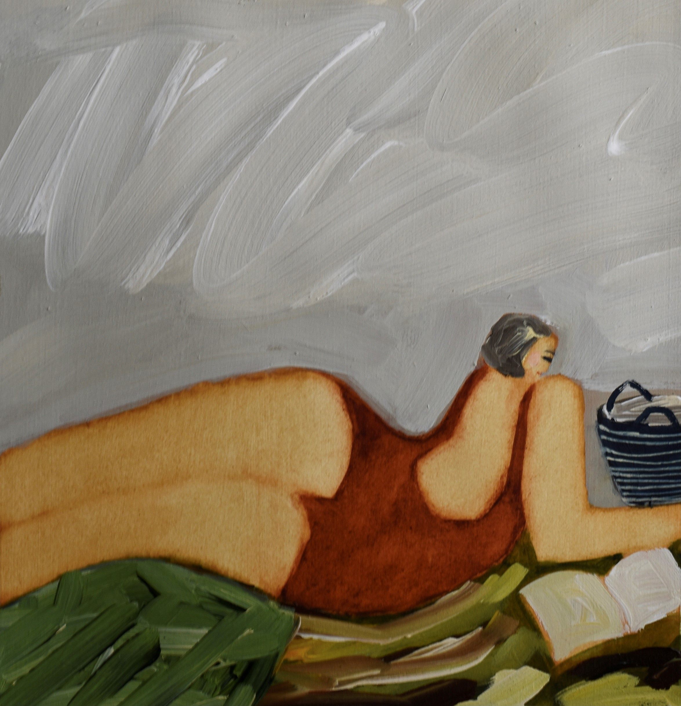 Eleanor Millard 'Reading' acrylic on paper on canvas 44 x 50cm (framed size: 46 x 52cm) NZ$4,150