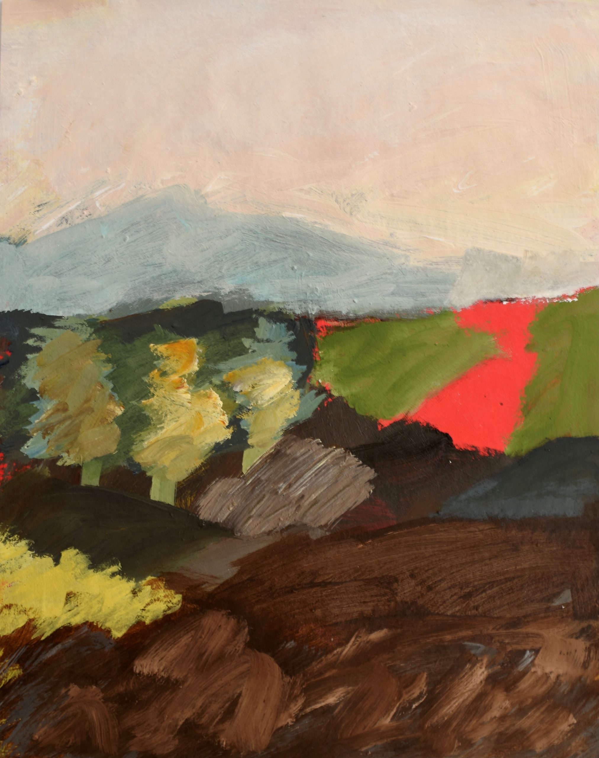 Eleanor Millard 'The Road' acrylic on handmade Indian paper 72 x 57cm (framed size: 77 x 62cm) NZ SOLD