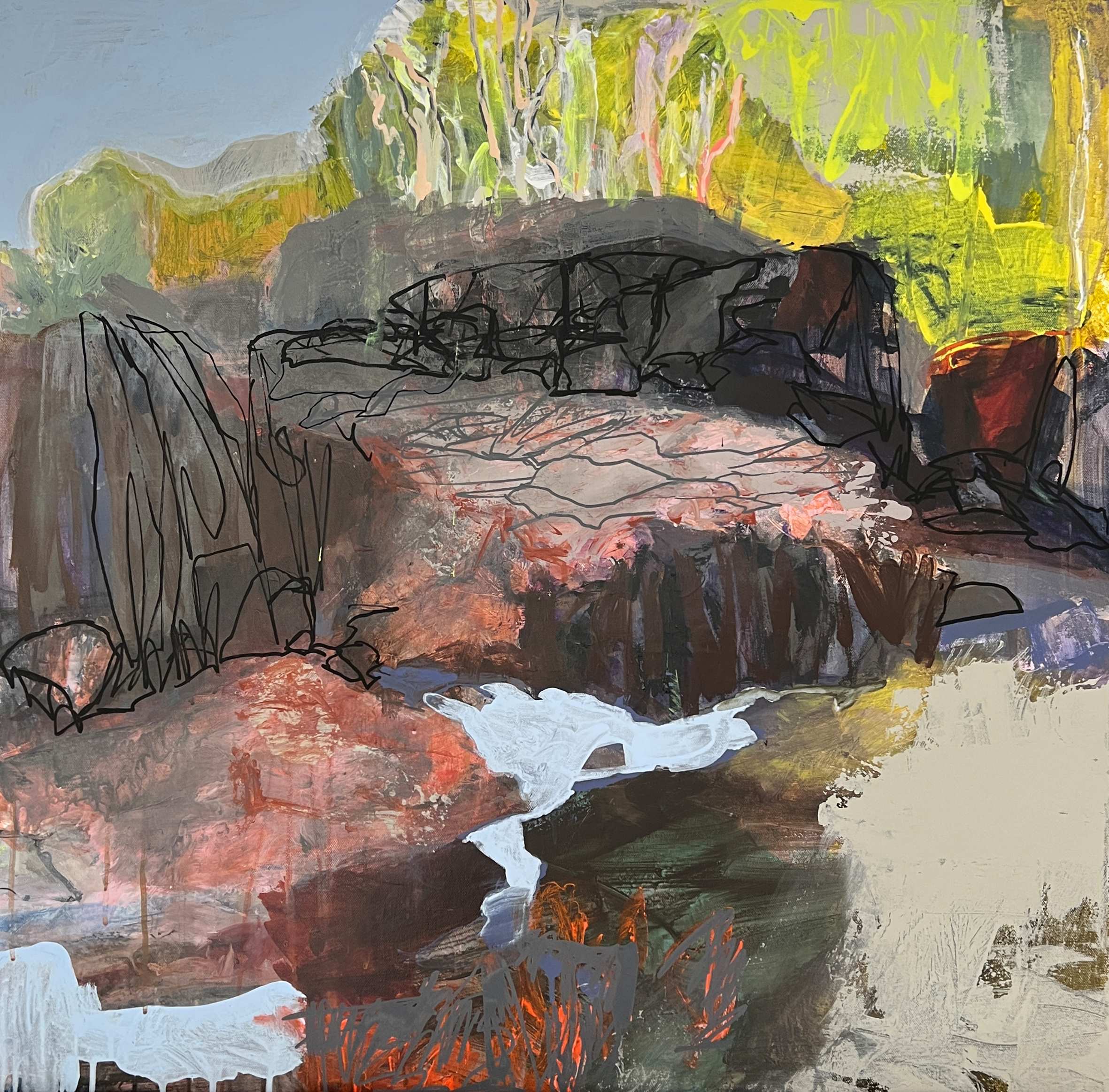 Kerry McInnis 'Favourite Waterhole' synthetic polymer paint and marker on canvas 77 x 77cm SOLD Kerry McInnis 'Favourite Waterhole' synthetic polymer paint and marker on canvas 77 x 77cm SOLD