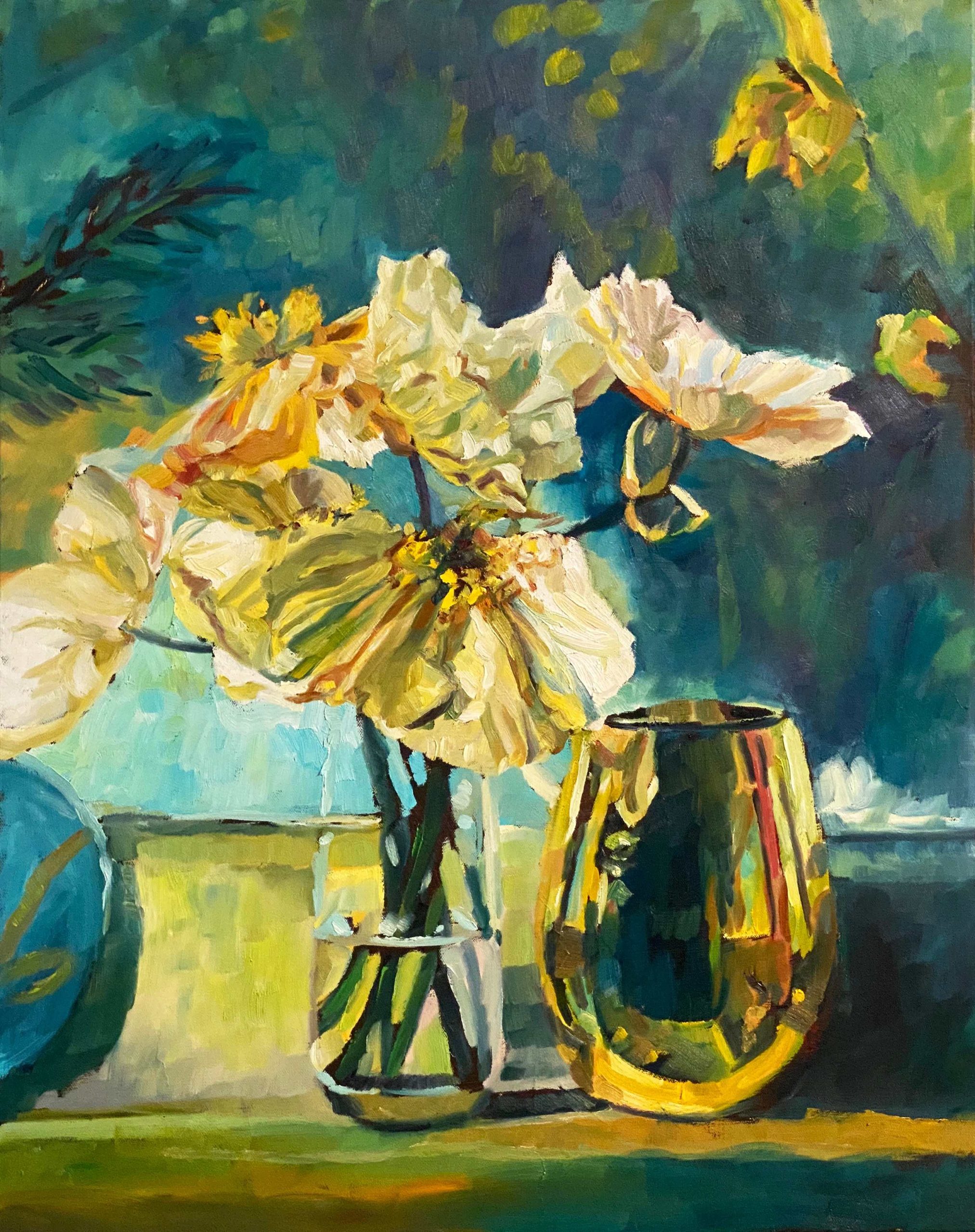 Inside / Outside Rosemary Valadon 'Poppies on Window Sill' oil on canvas 76 x 61cm